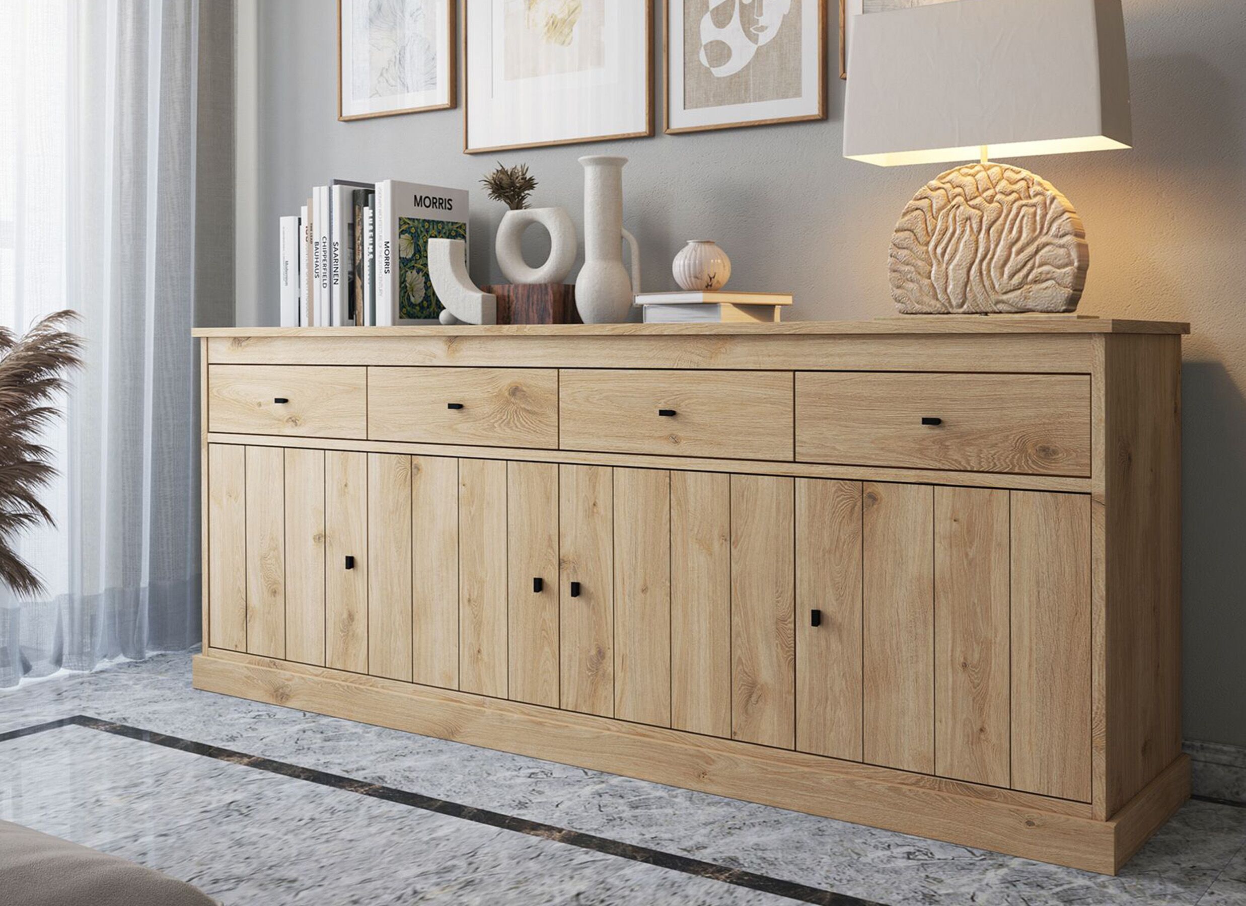 Foto ambiance - Buffet Valencia 225cm - melamine - chêne clair