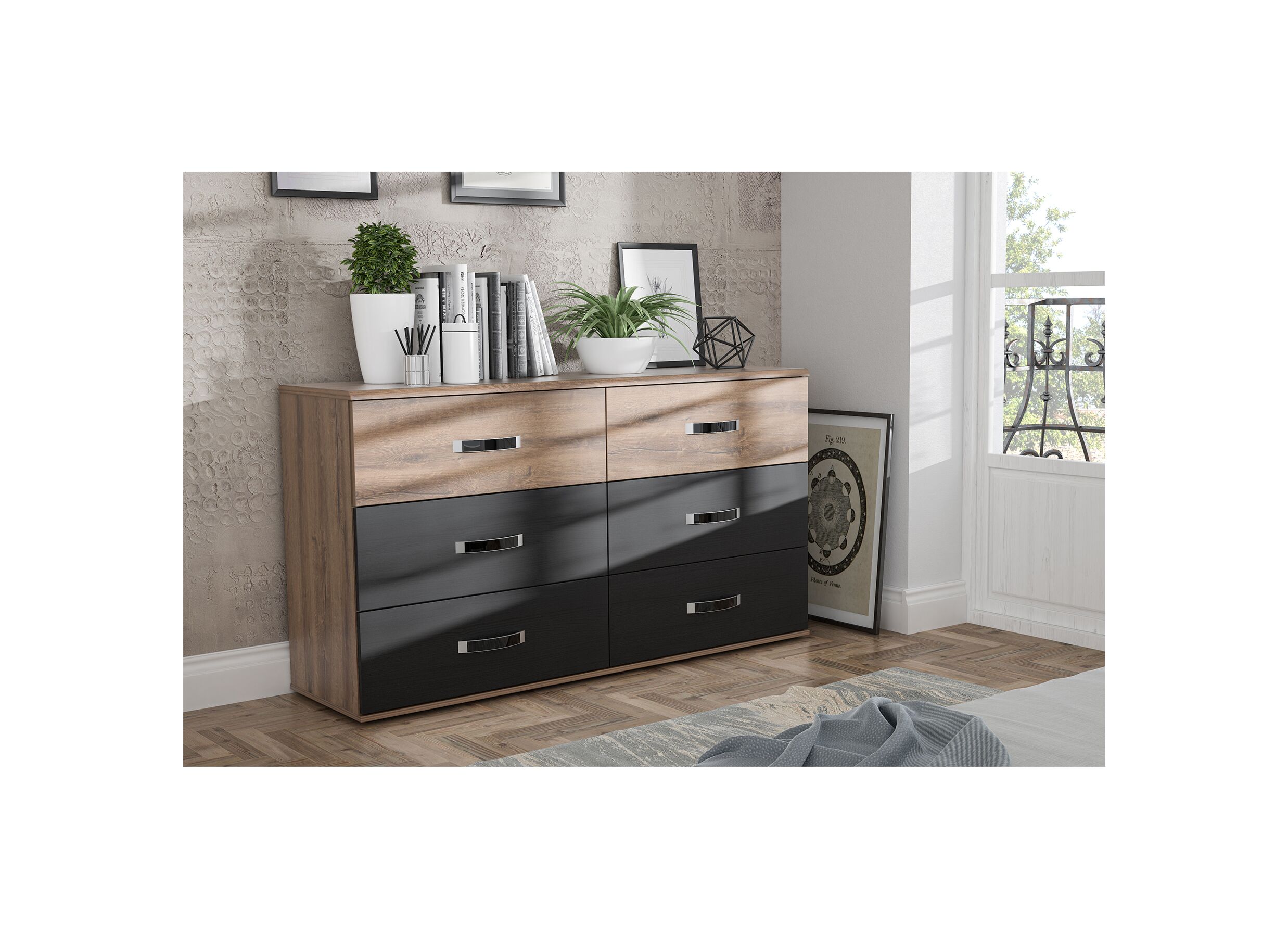 Commode Dolce 150x41x82cm - décor - mud oak/black oak
