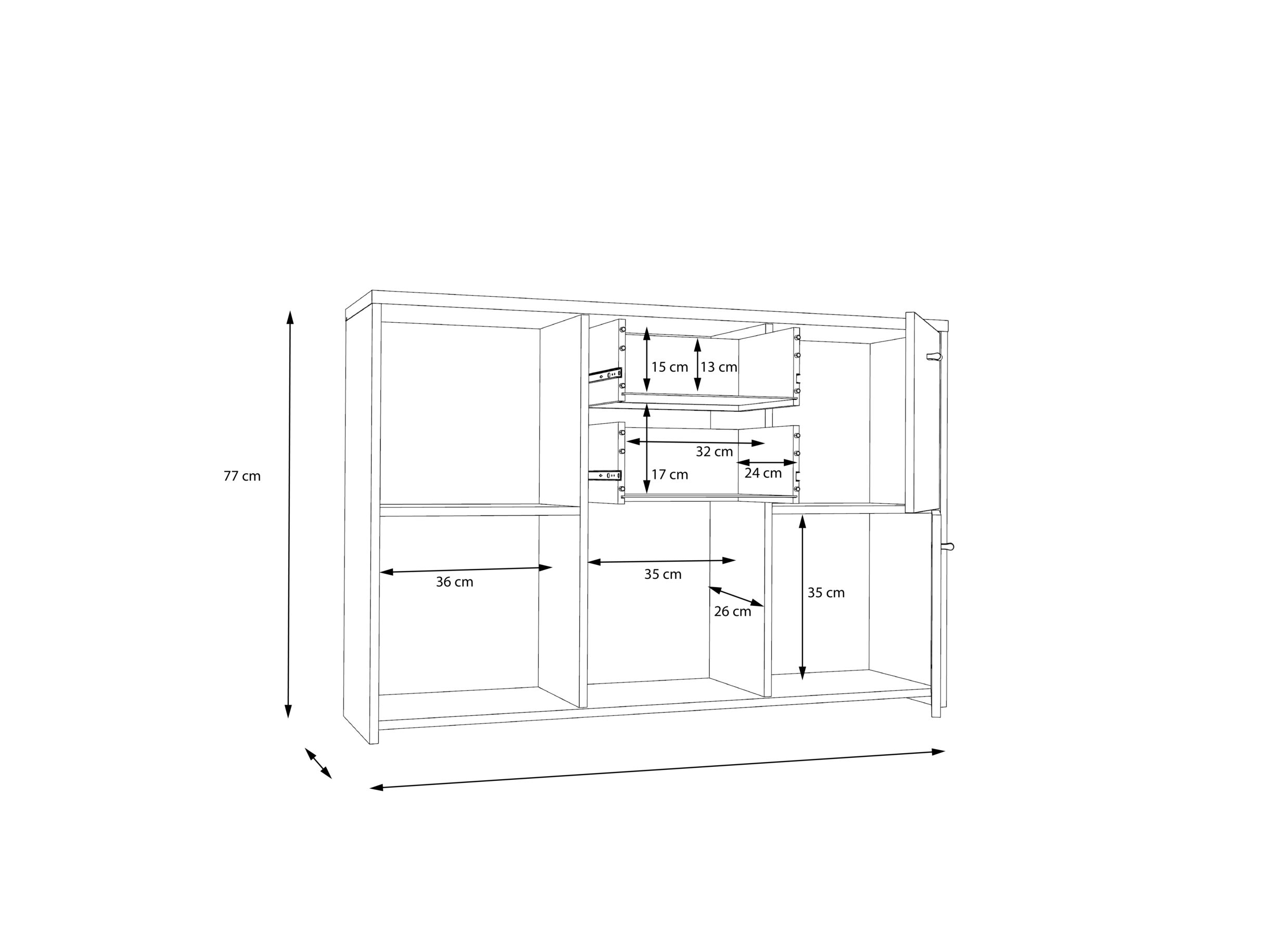 Dimensions - Armoire Best Chest 114x30x78cm - panneau décor - chêne artisanal/blanc