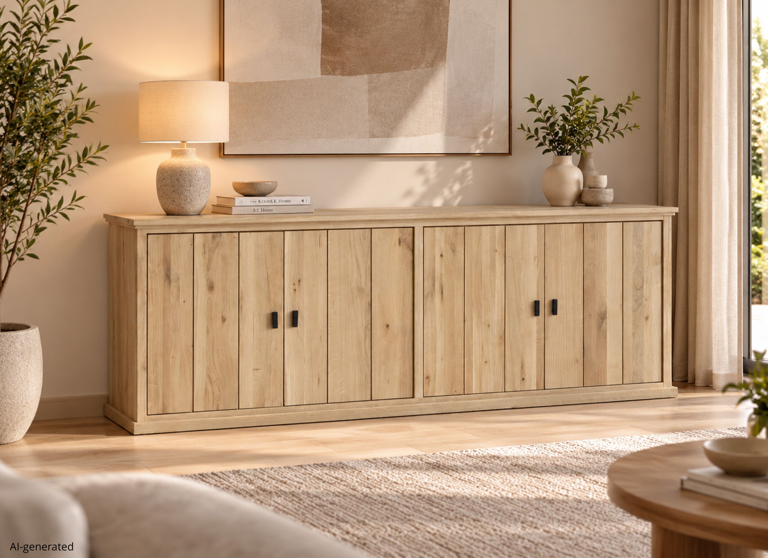 AI Generated - Dressoir Grimaldi 240cm - eik massief & decor - naturel