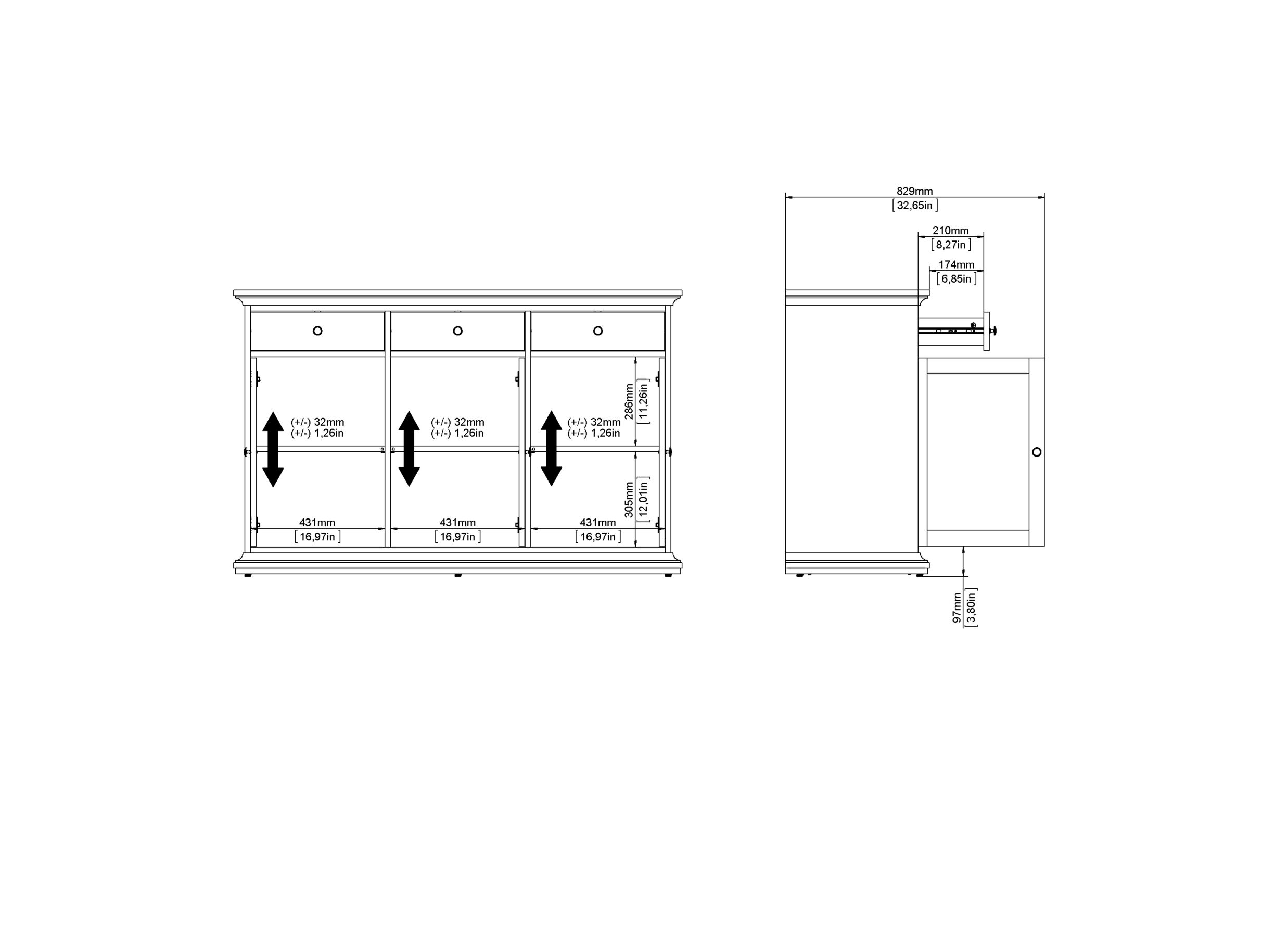 Buffet Paris 144cm - panneau décor - blanc