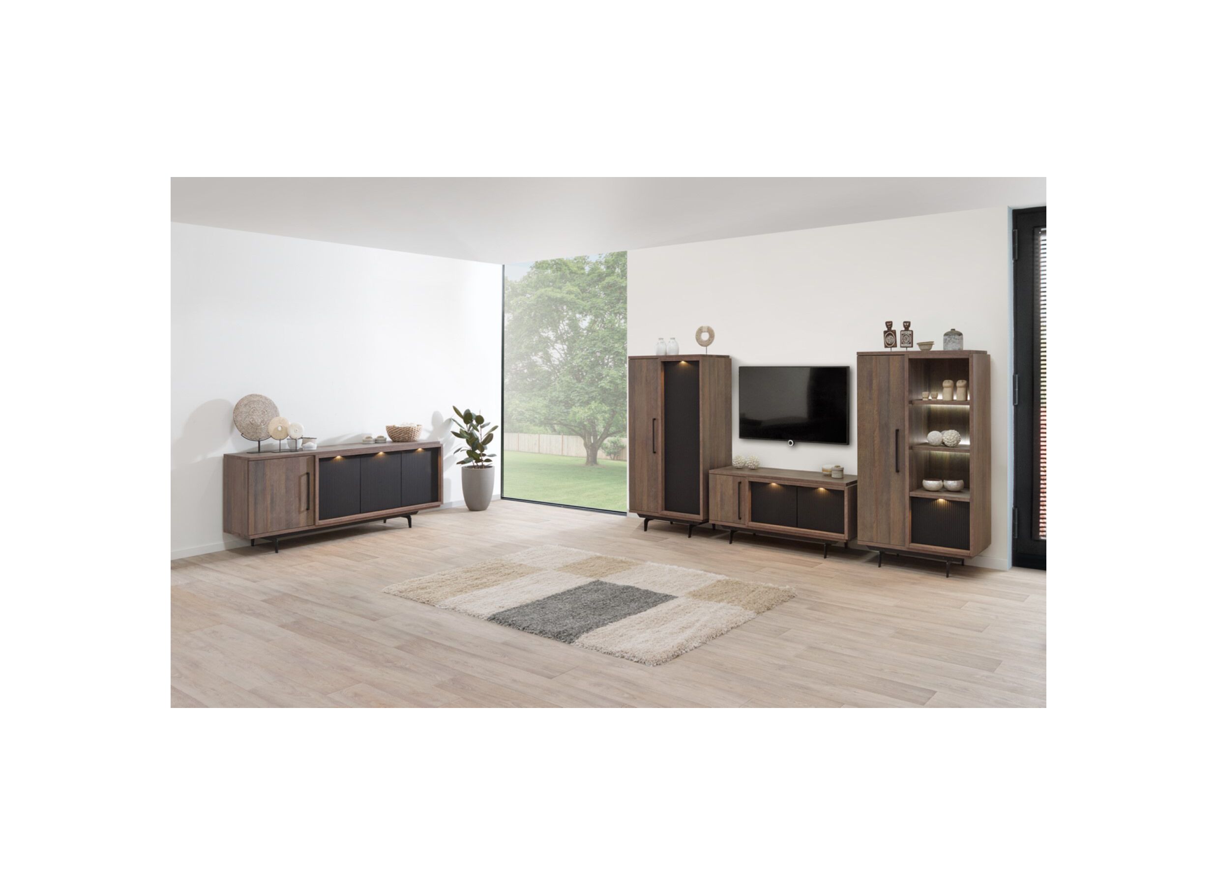 Sfeerfoto - Vitrinekast Trentino 88cm - decor - gouden eik/mat zwart