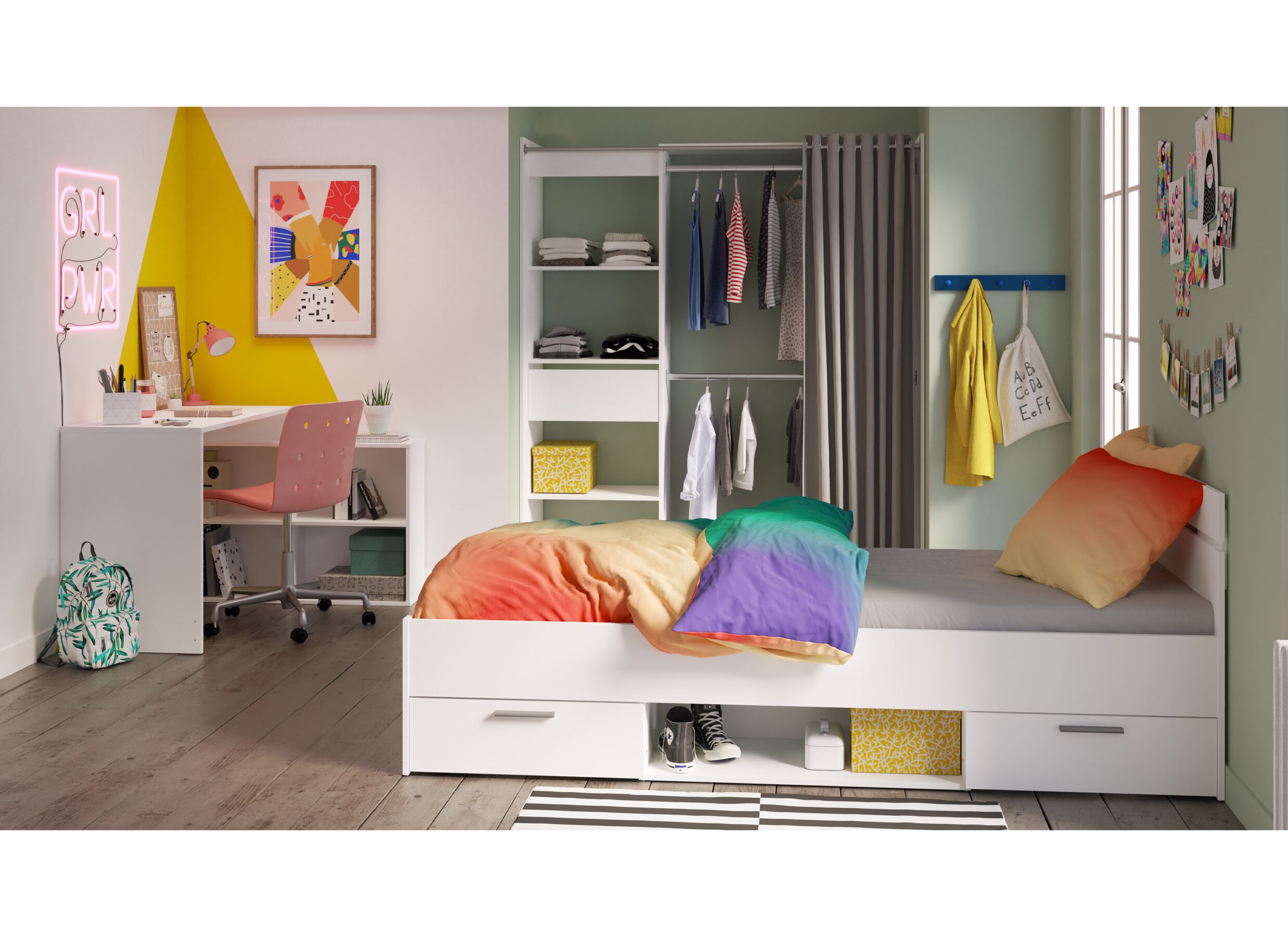 Sfeerfoto - Bed Michigan 90x200cm - decor - wit met opbergruimte