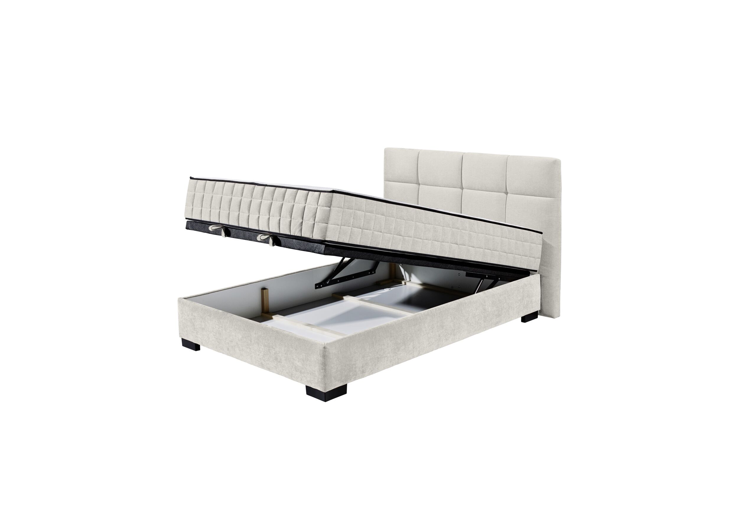Aperçu - Lit box Nagol A 120x200cm - tissu - beige avec rangement