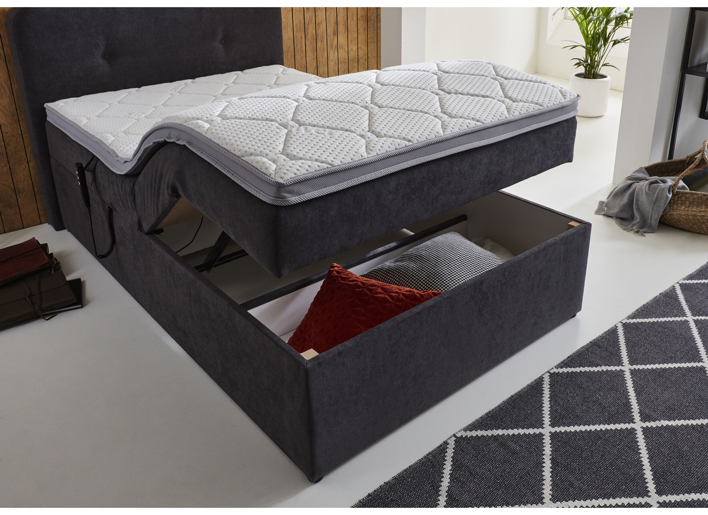 Detail - Boxspring BX1880 120x200cm avec rangement tissu gris