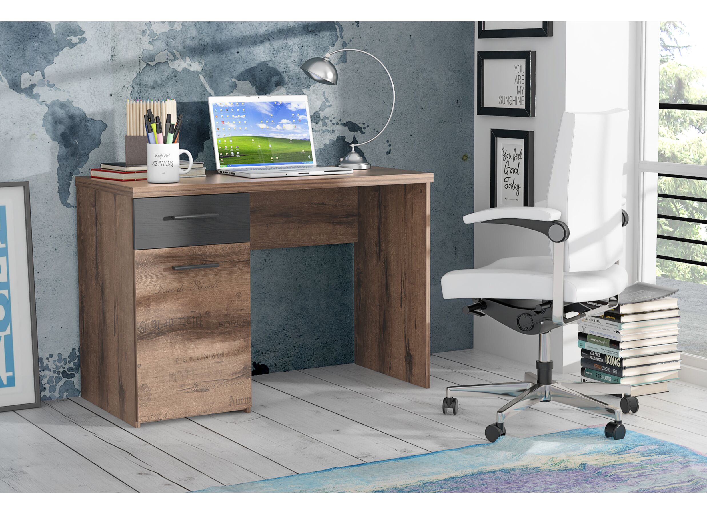 Bureau Jacky 110x53cm - meubelplaat - modder eik/zwarte eik