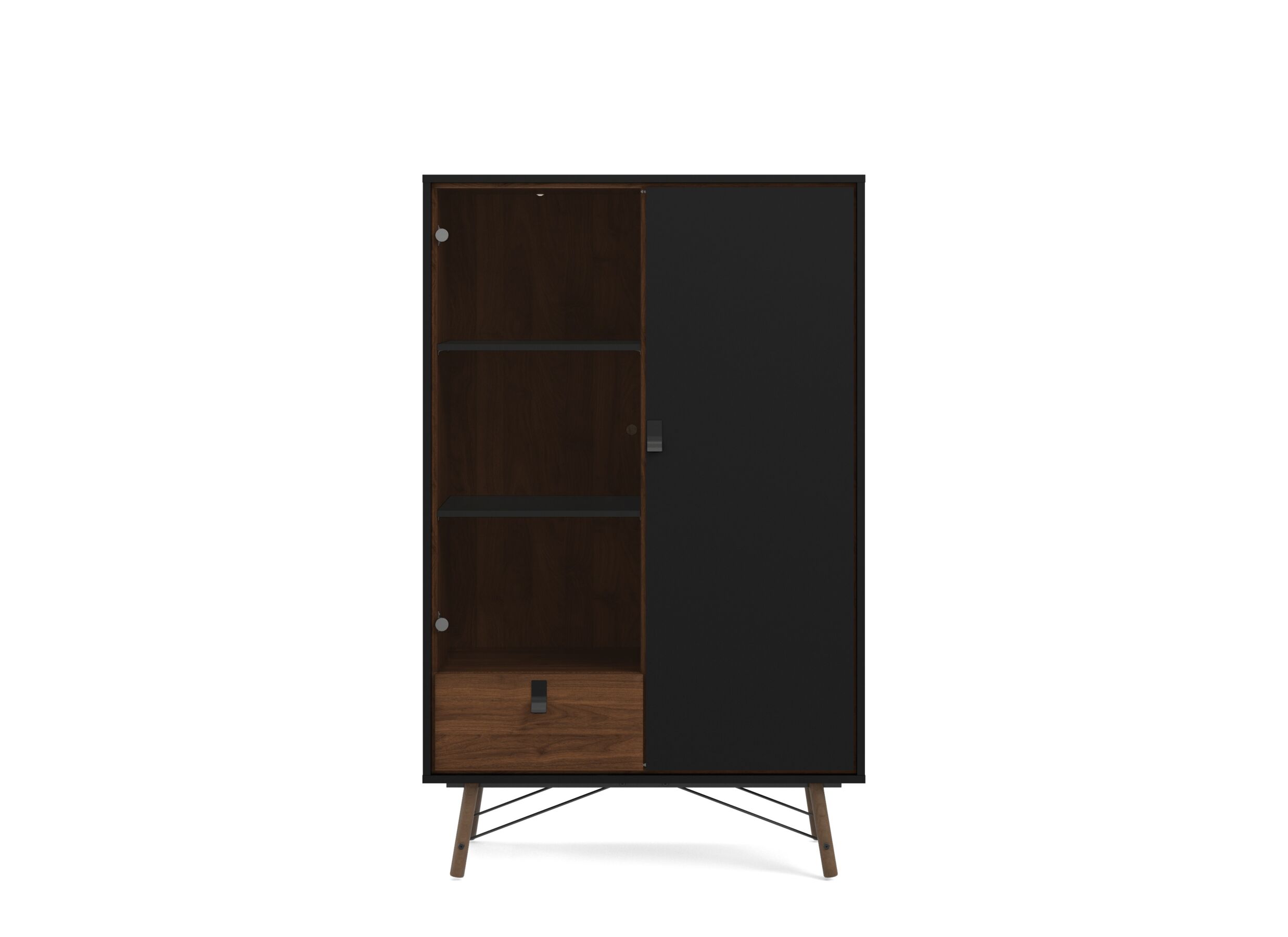 Vitrinekast Ry 102cm - decor - mat zwart/okkernoot