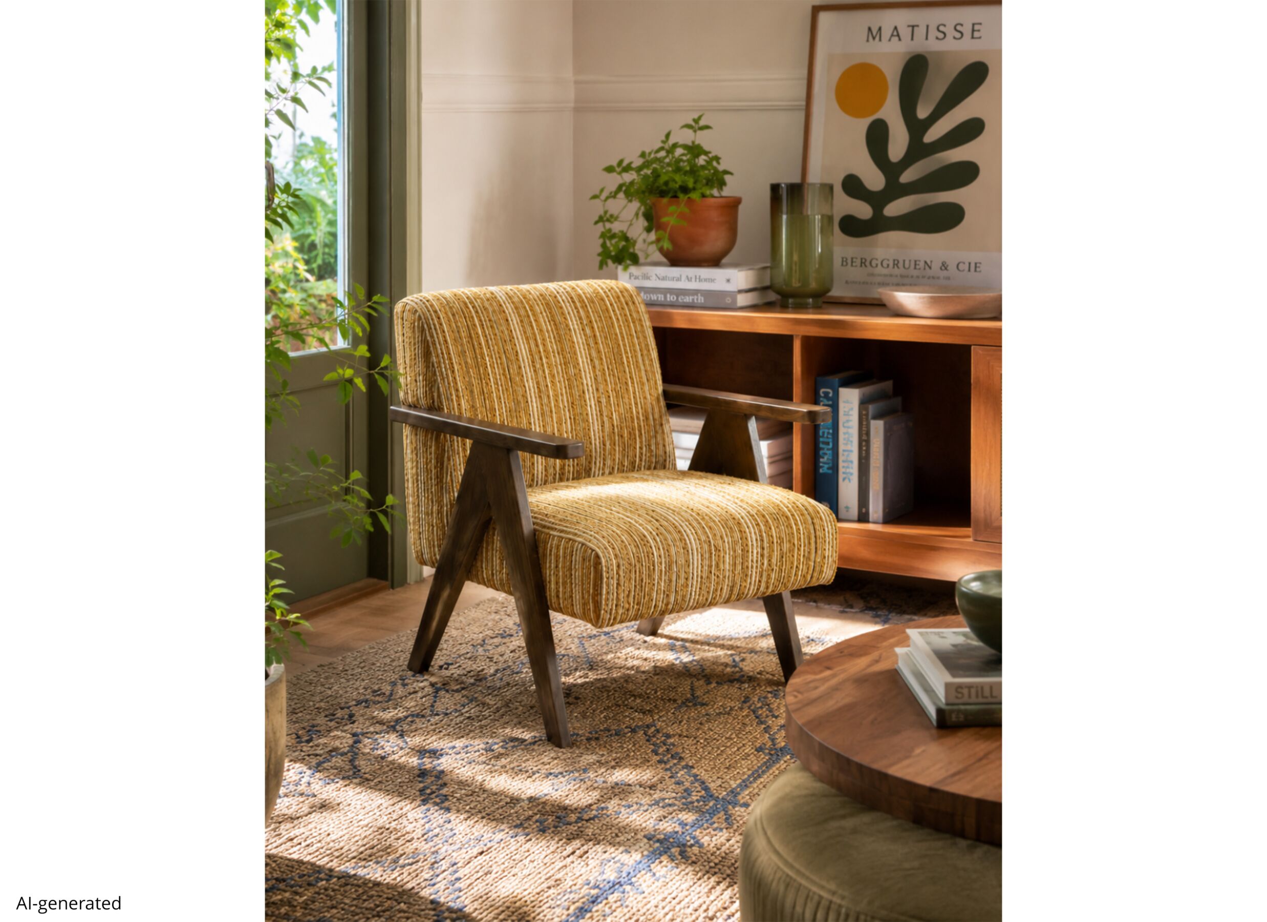 AI Generated - Fauteuil Malone 75x79x82cm - polyestervezel - oker/wit