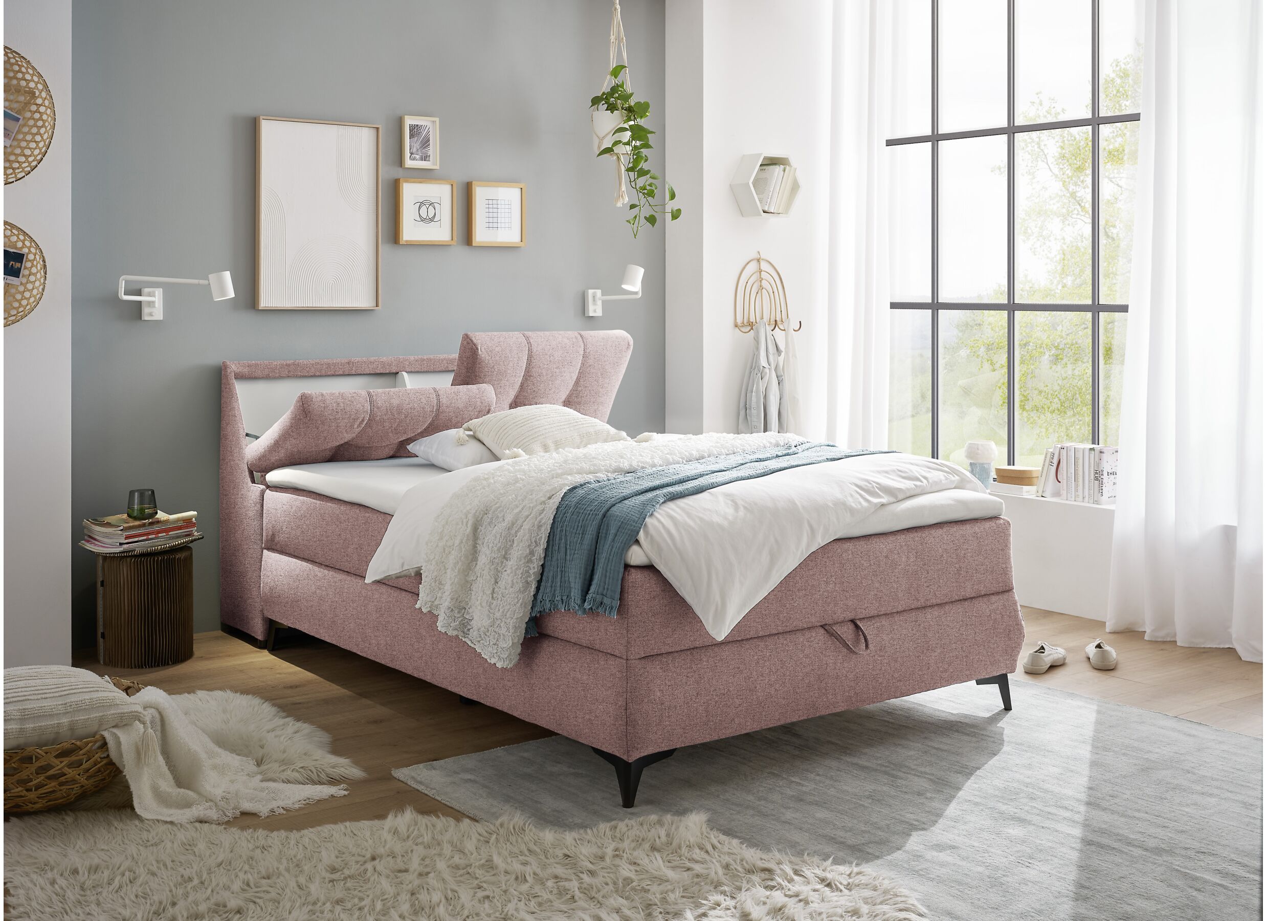 Sfeerfoto - Bedbox Atlantis 140x200cm met opbergruimte stof flamingo