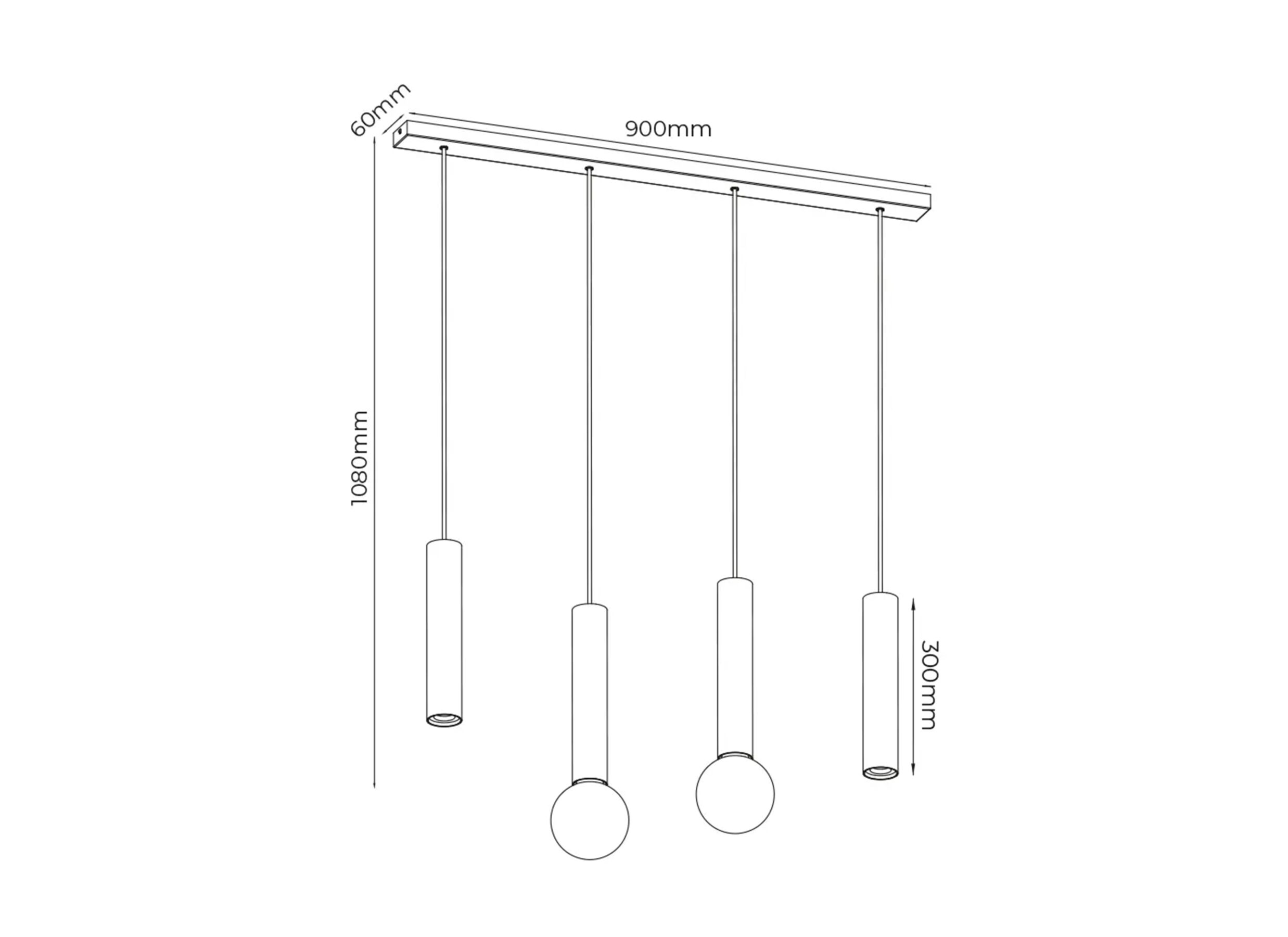 Dimensions - Suspension 90cm 2xGU10 2xE27 - aluminium - noir