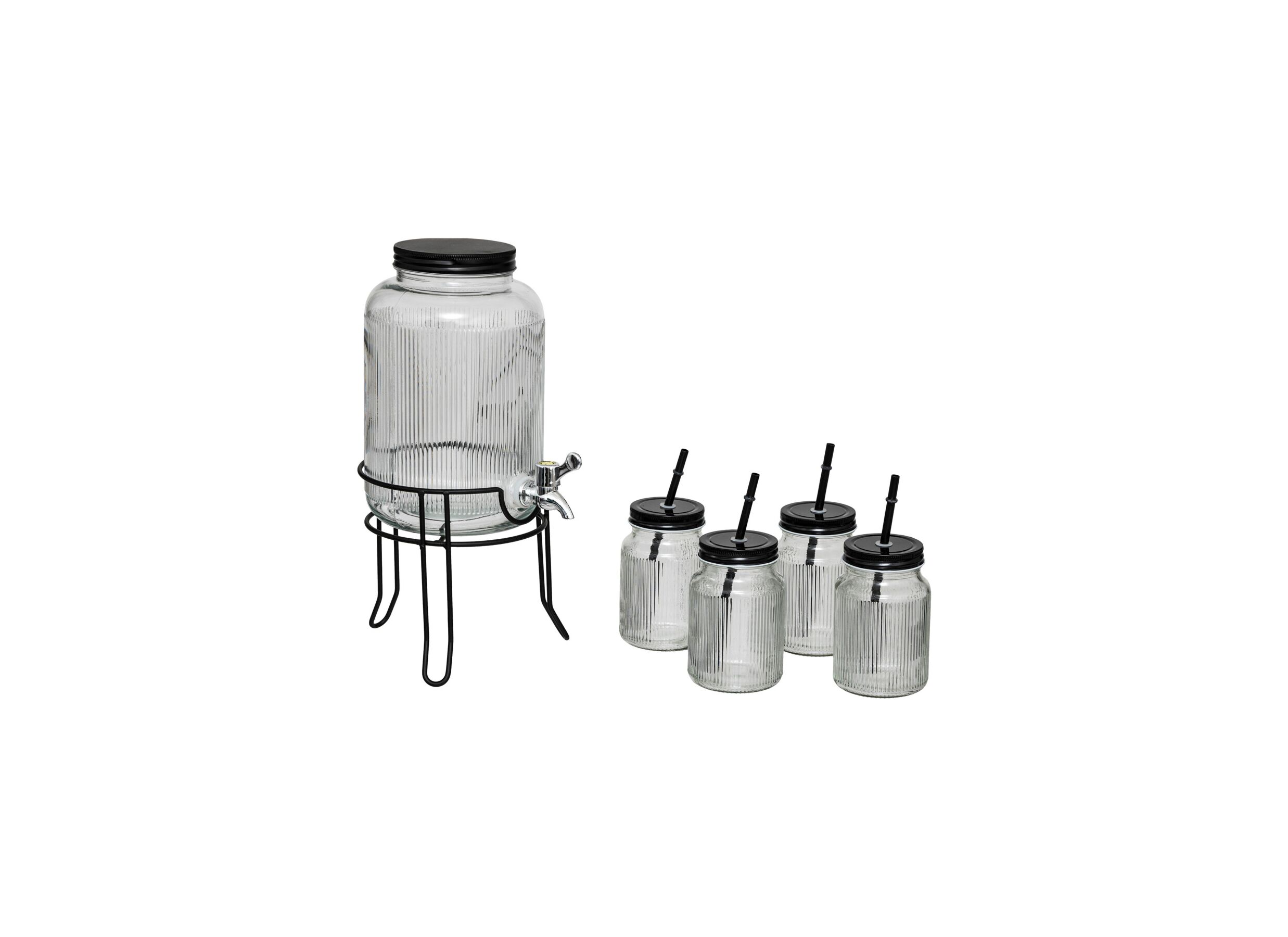 Plus Important - Distributeur de boissons 4L avec 4 chopes (45cl) - verre - transparent