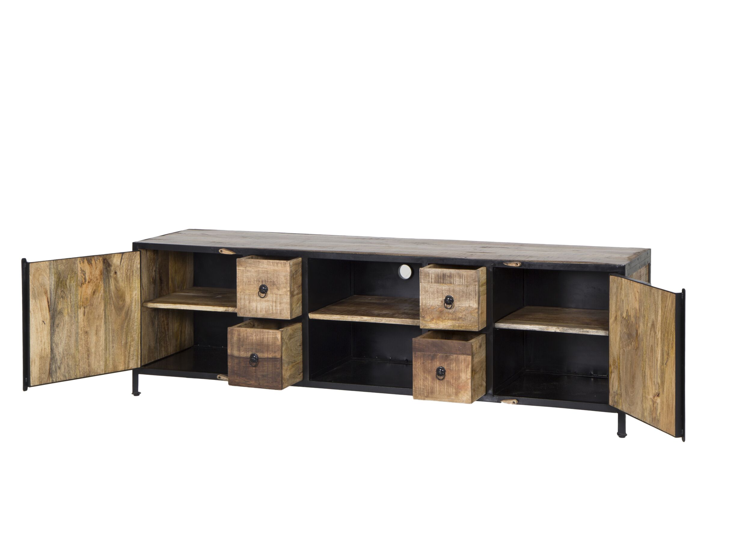 Meuble TV Cameleon 200x45cm - manguier massif & métal - naturel/noir