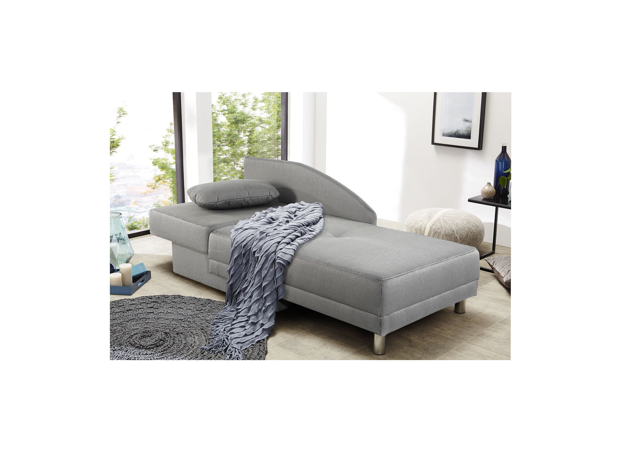 Chaise longue Roy Recamière 149x90x80cm - stof - lichtgrijs met bedfunctie