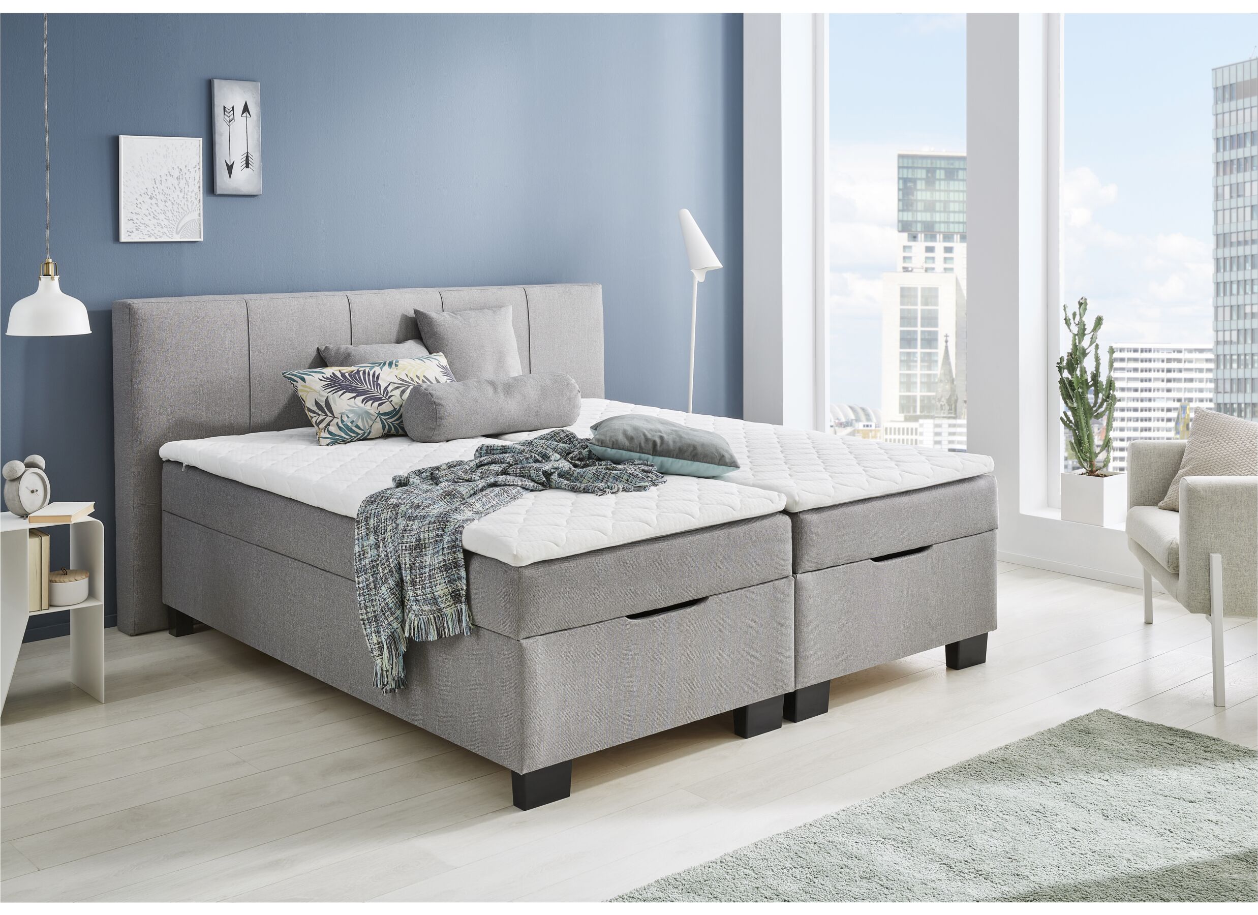 Bedbox BX1620 180x200cm met opbergruimte stof lichtgrijs