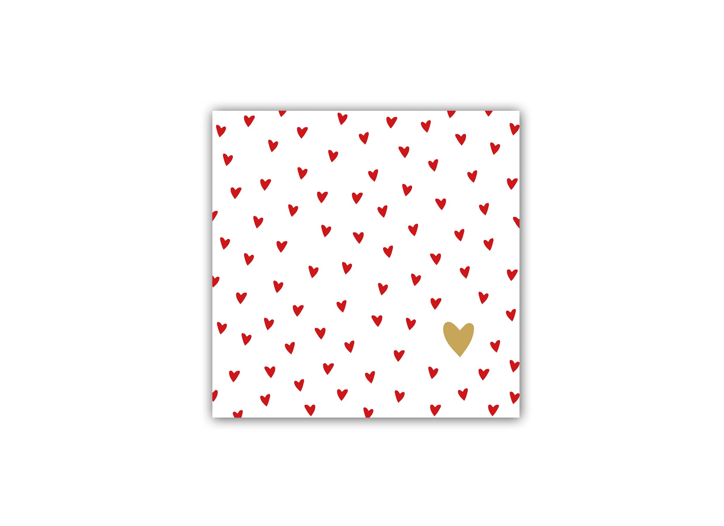 Serviette Little Hearts 33x33cm rood/goud 20 stuks