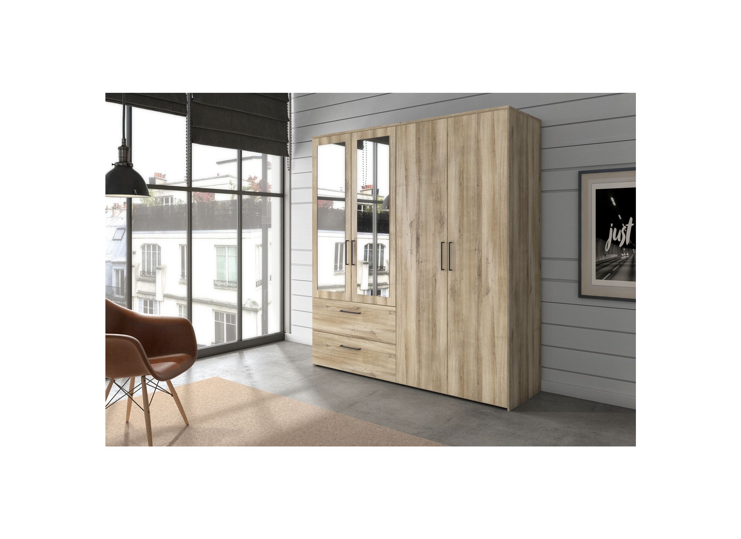 Foto ambiance - Garde-robe Orleans 181cm - décor - chêne