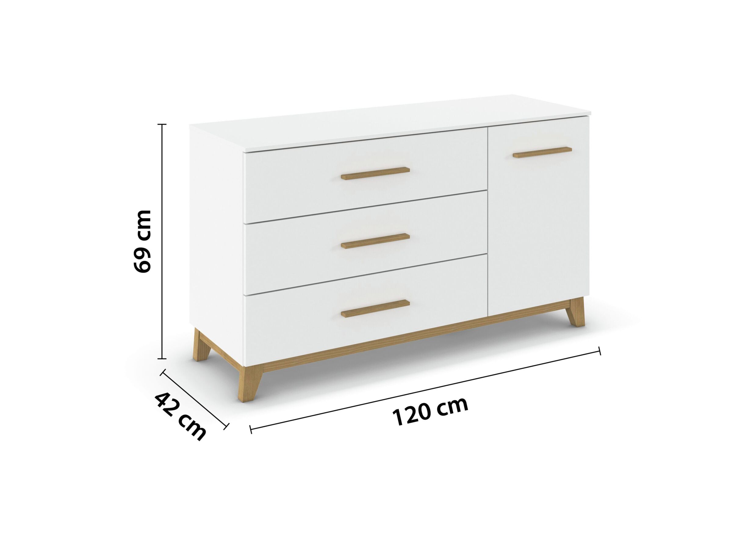 Dimensions - Commode 120x42x69cm - décor - blanc