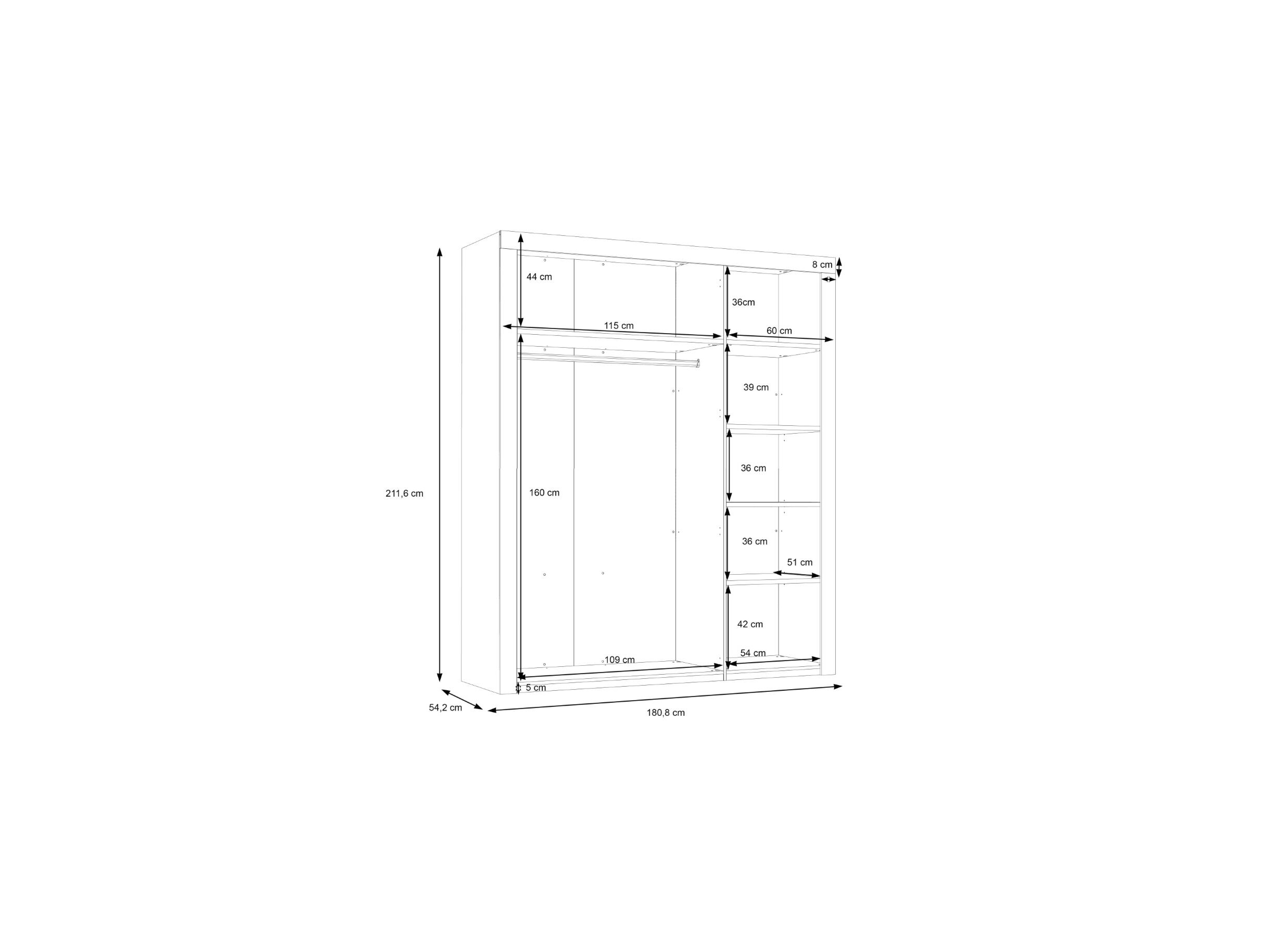 Dimensions - Garde-robe Ricciano-II 181cm - décor - chêne/blanc