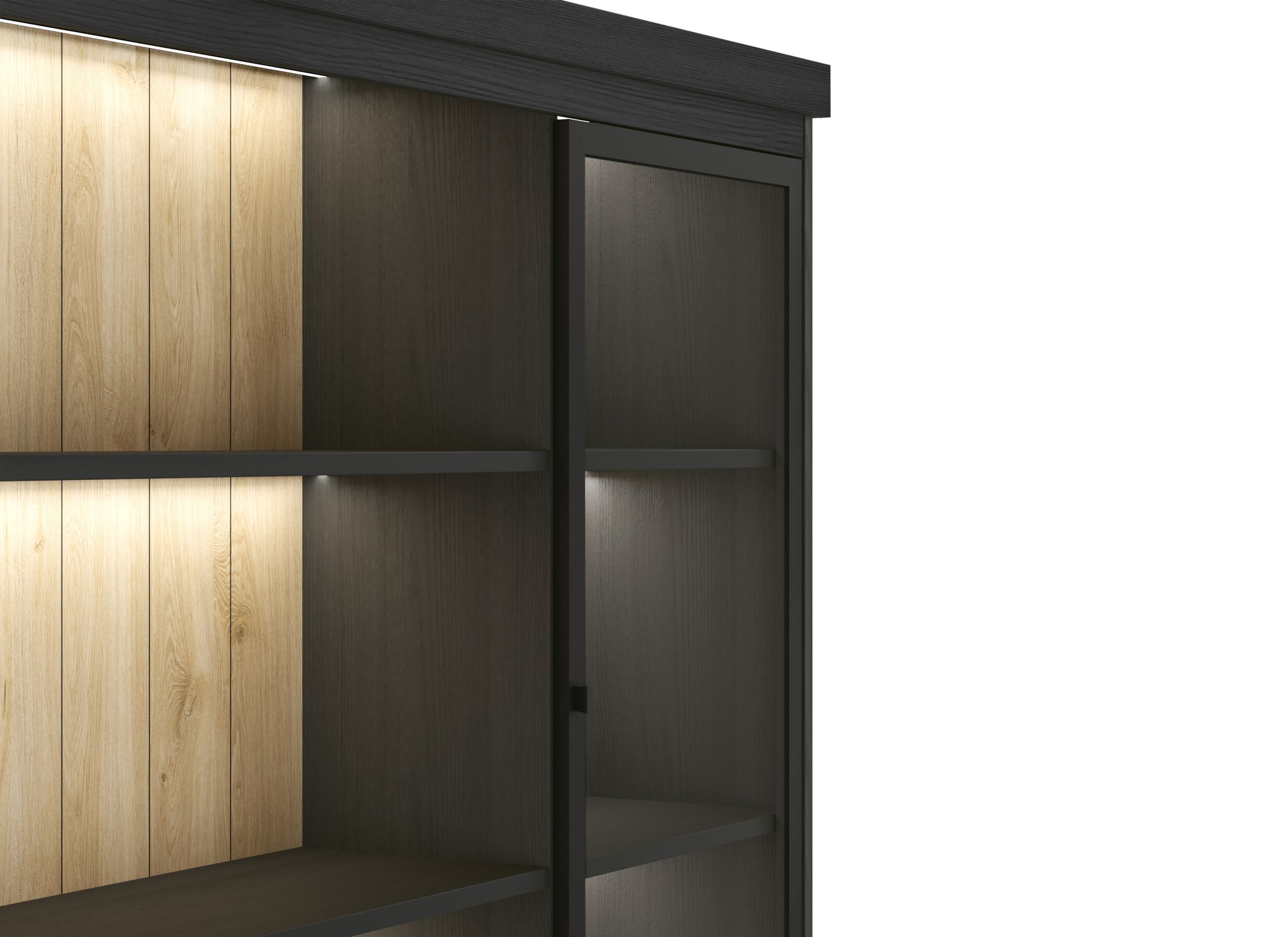 Detailfoto - Vitrinekast Valencia 240cm - melamine - zwarte eik