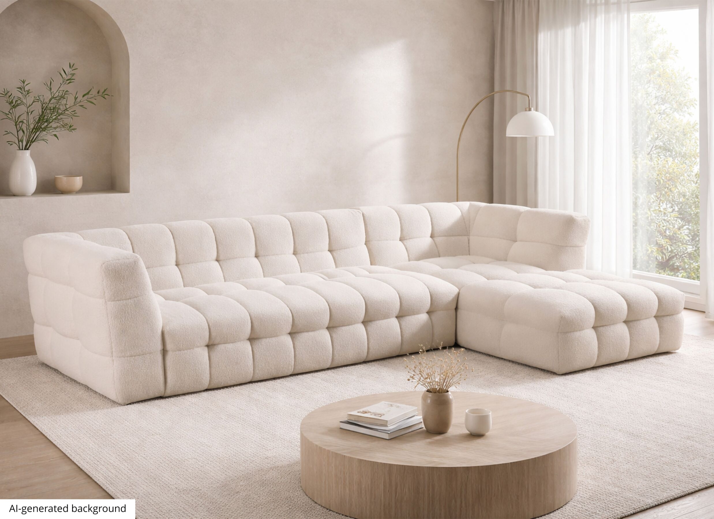 AI Generated - Canapé d'angle Bubble 305x174cm - tissu - blanc