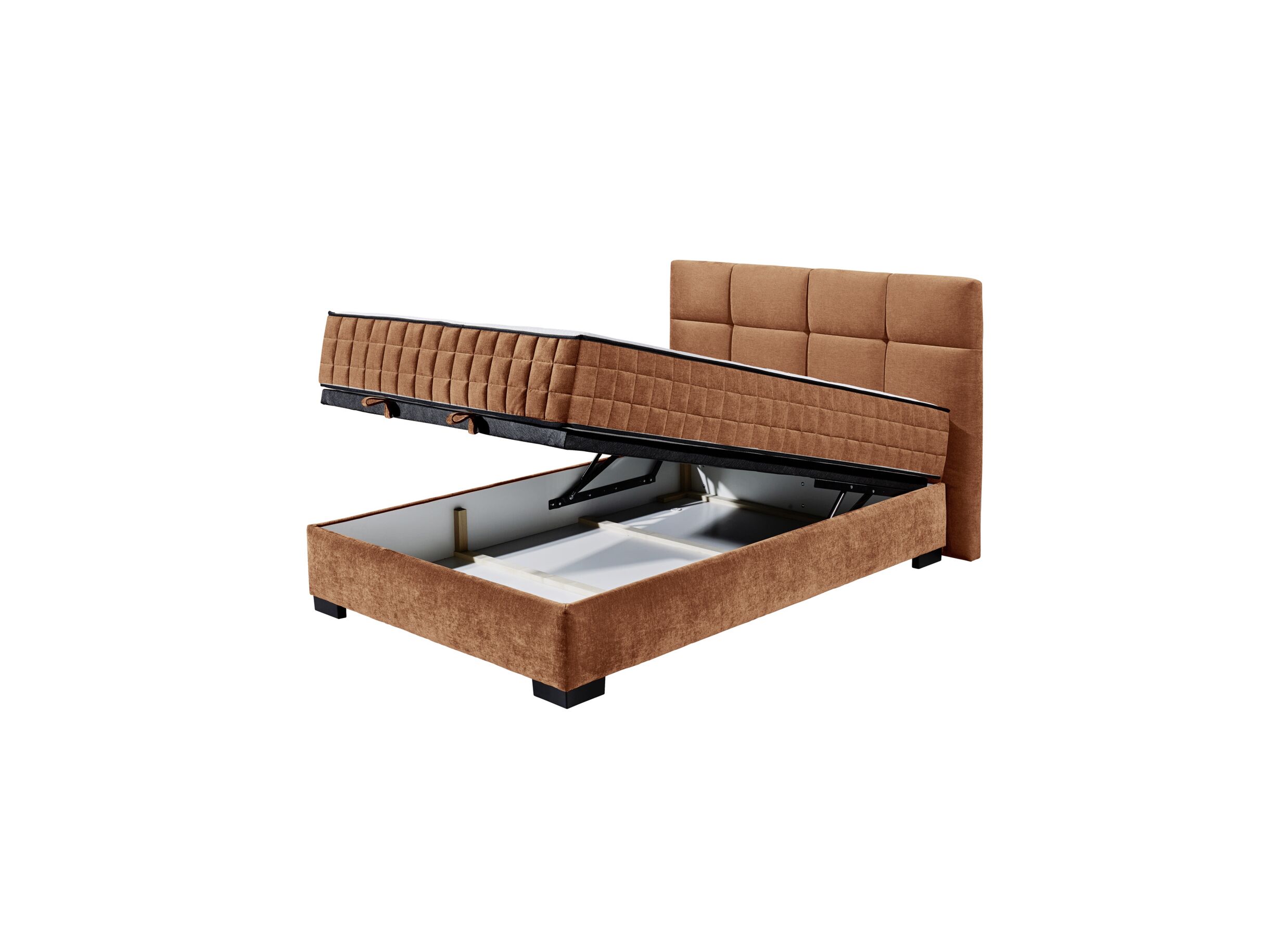 Aperçu - Lit box Nagol A 140x200cm avec rangement tissu cognac