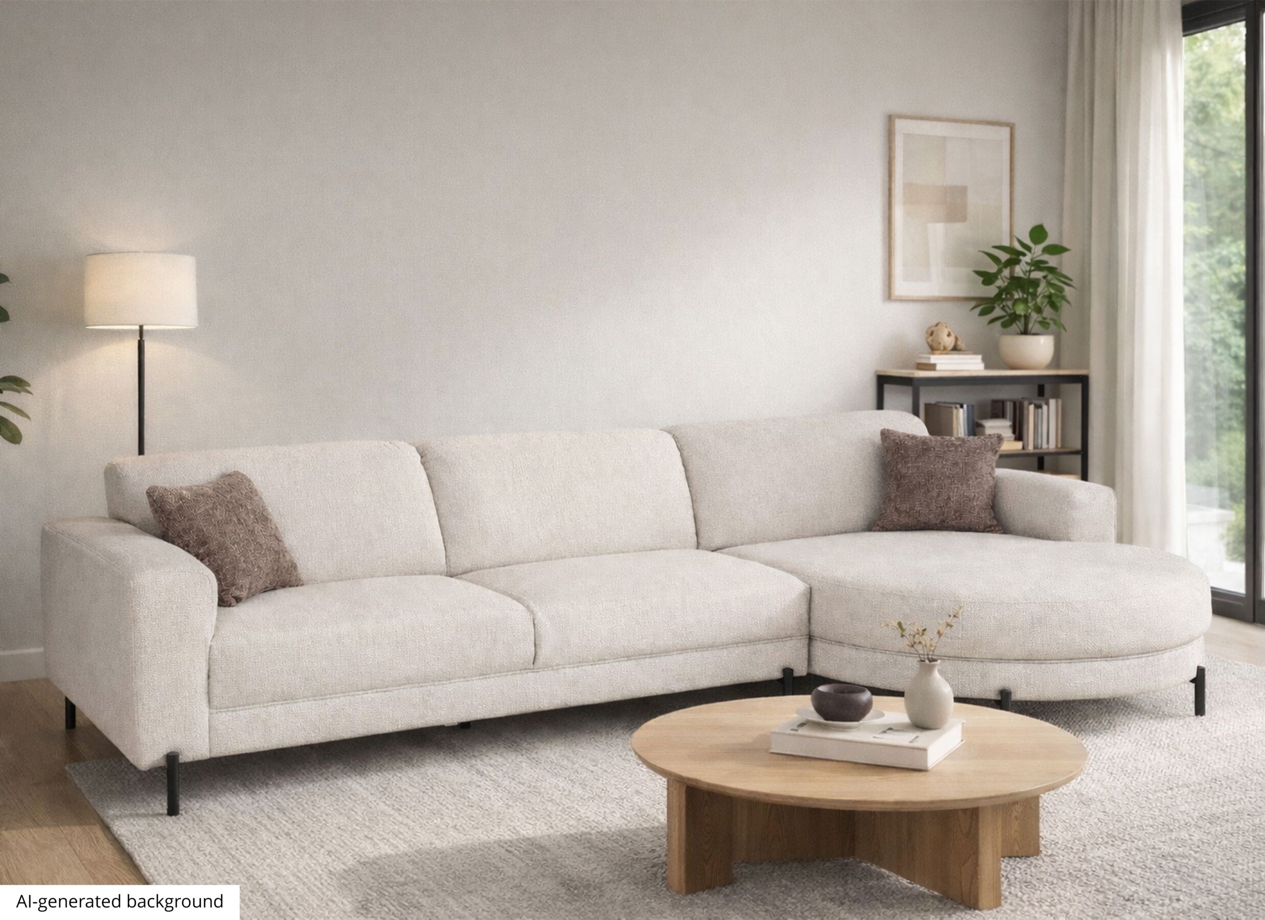 AI Generated - Canapé d'angle Liva 325x161cm - tissu - blanc