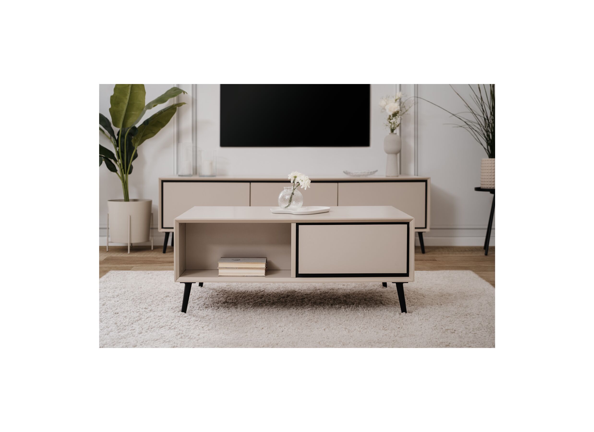 Foto ambiance - Table basse Arona 94x55cm avec rangement - mélamine - capuccino