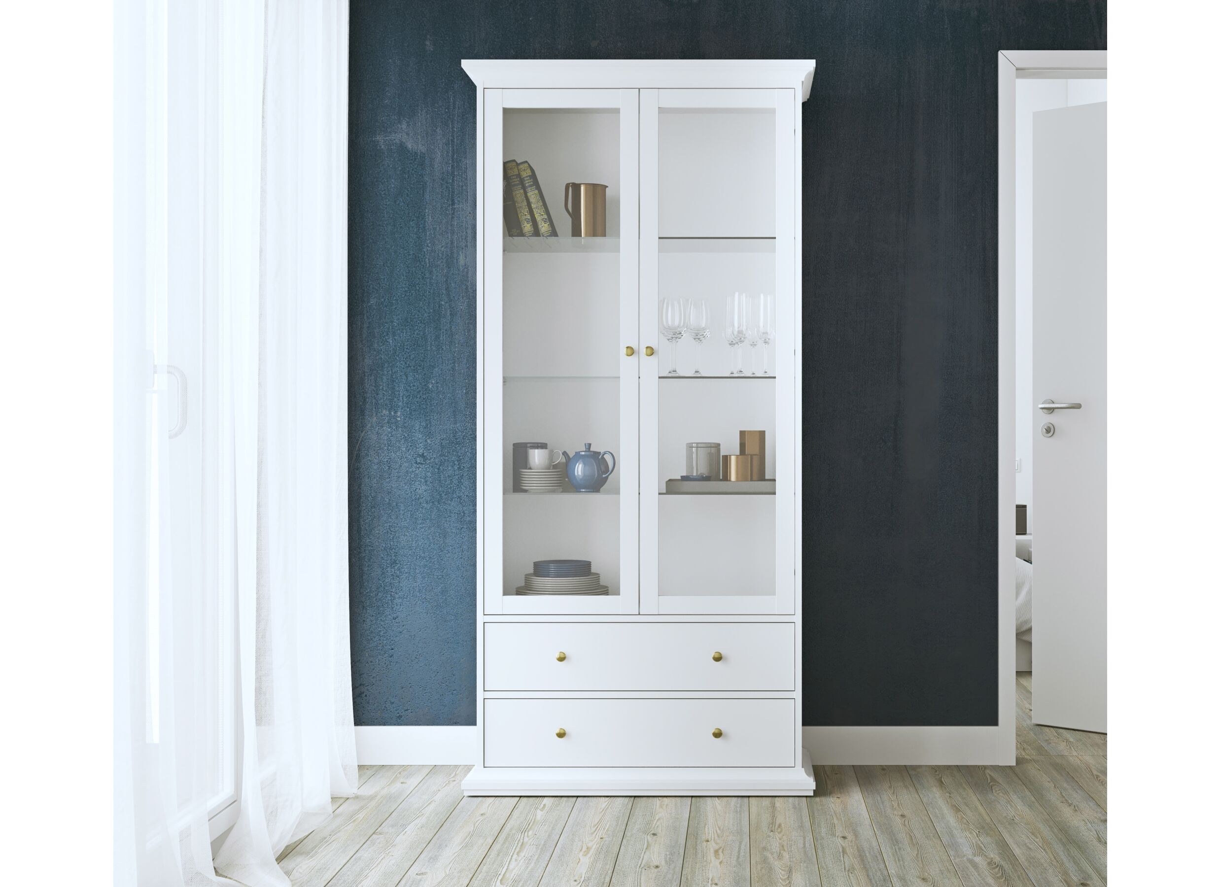 Vitrinekast Paris 96cm - decor - wit