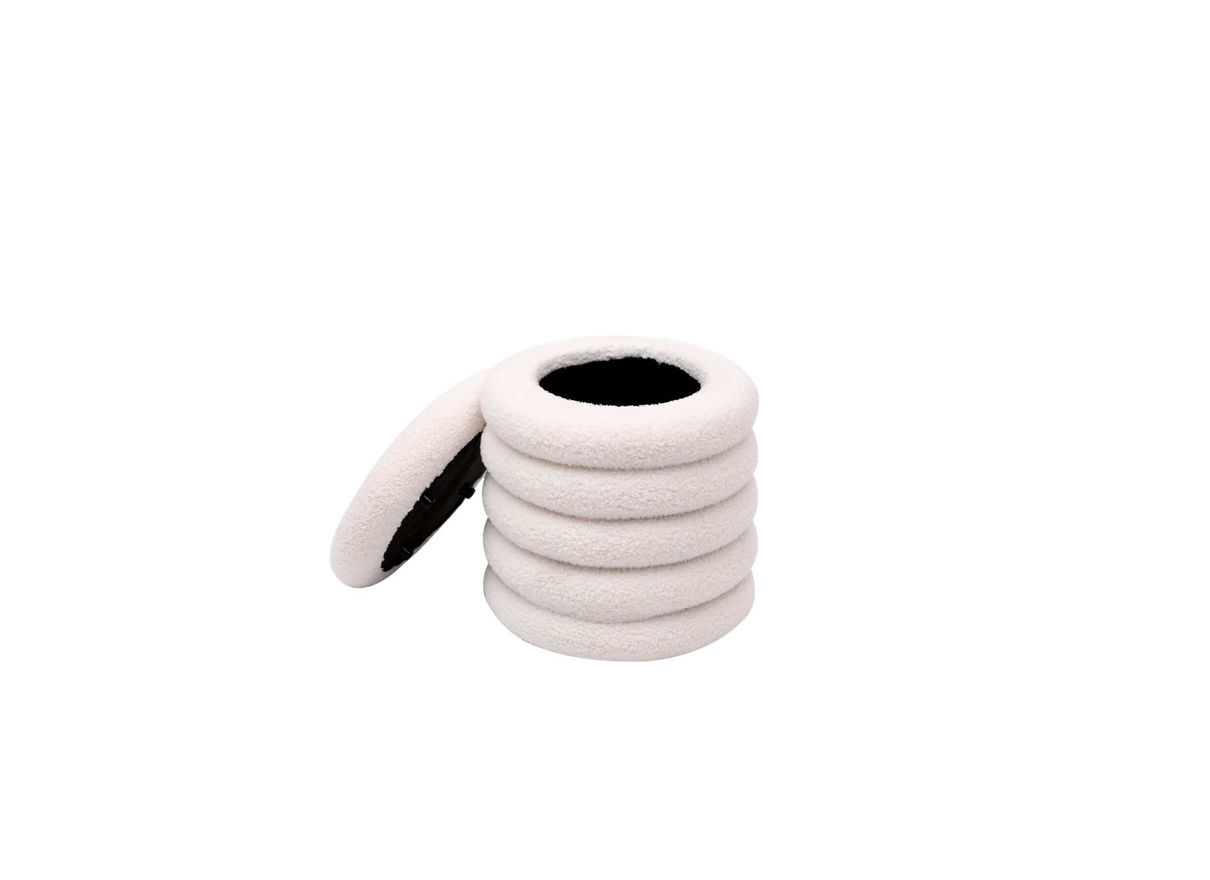 Overzichtsfoto - Poef Opio Ø38cm - bouclé - wit met opbergruimte