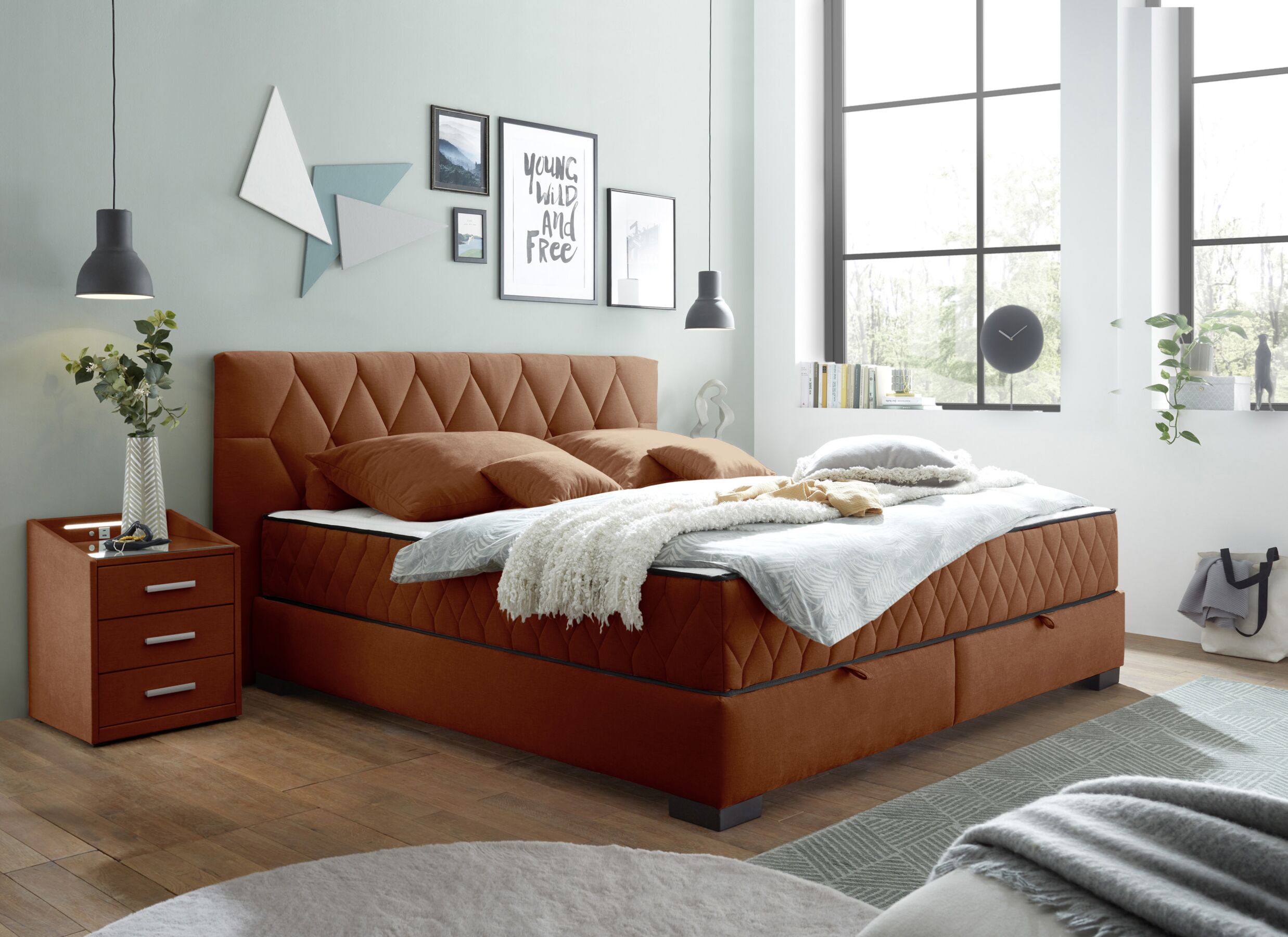 Sfeerfoto - Bedbox Nagol B 160x200cm - stof - cognac