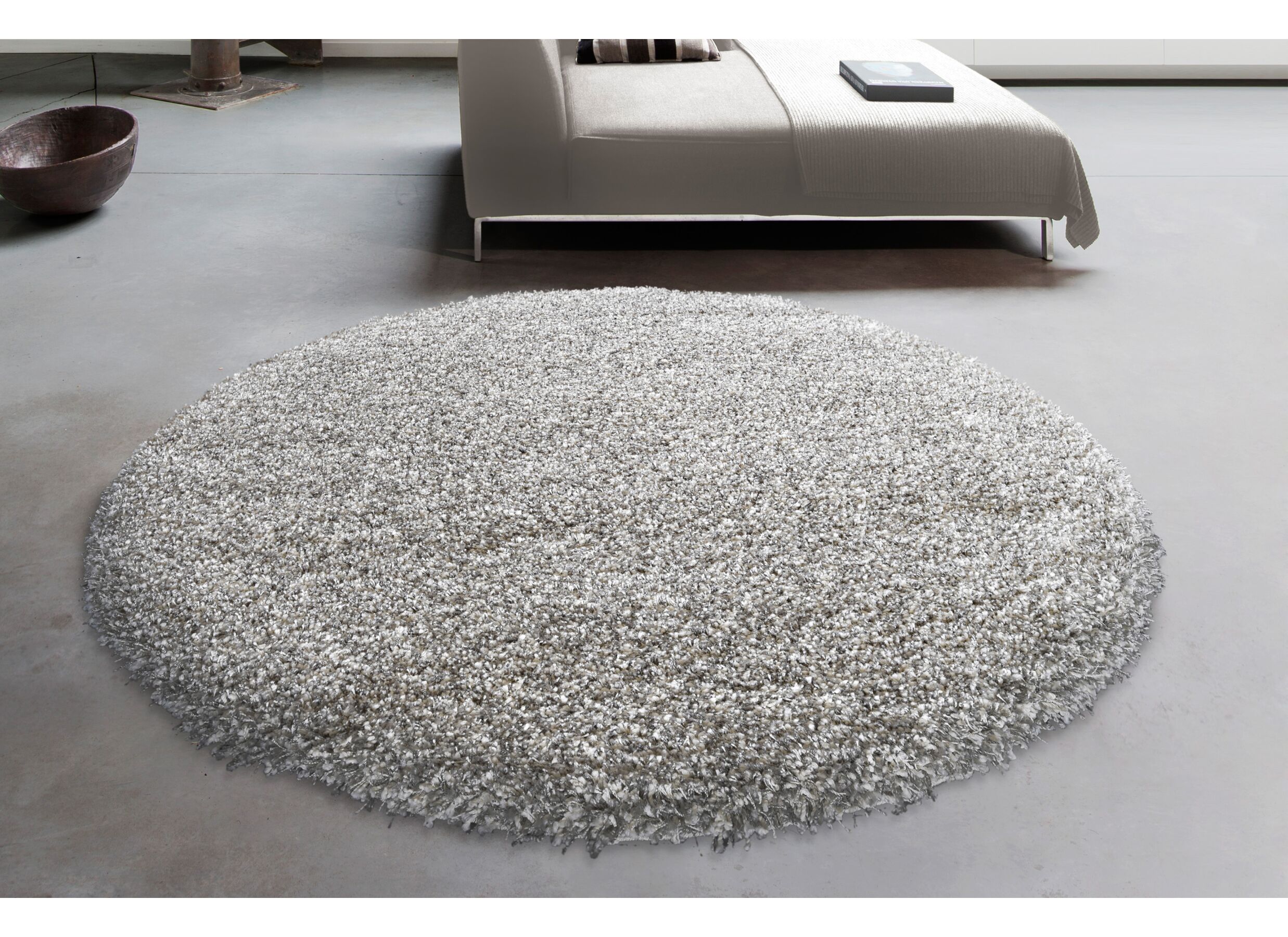 Foto ambiance - Tapis rond Twister Ø120cm - polypropylène - blanc & argent