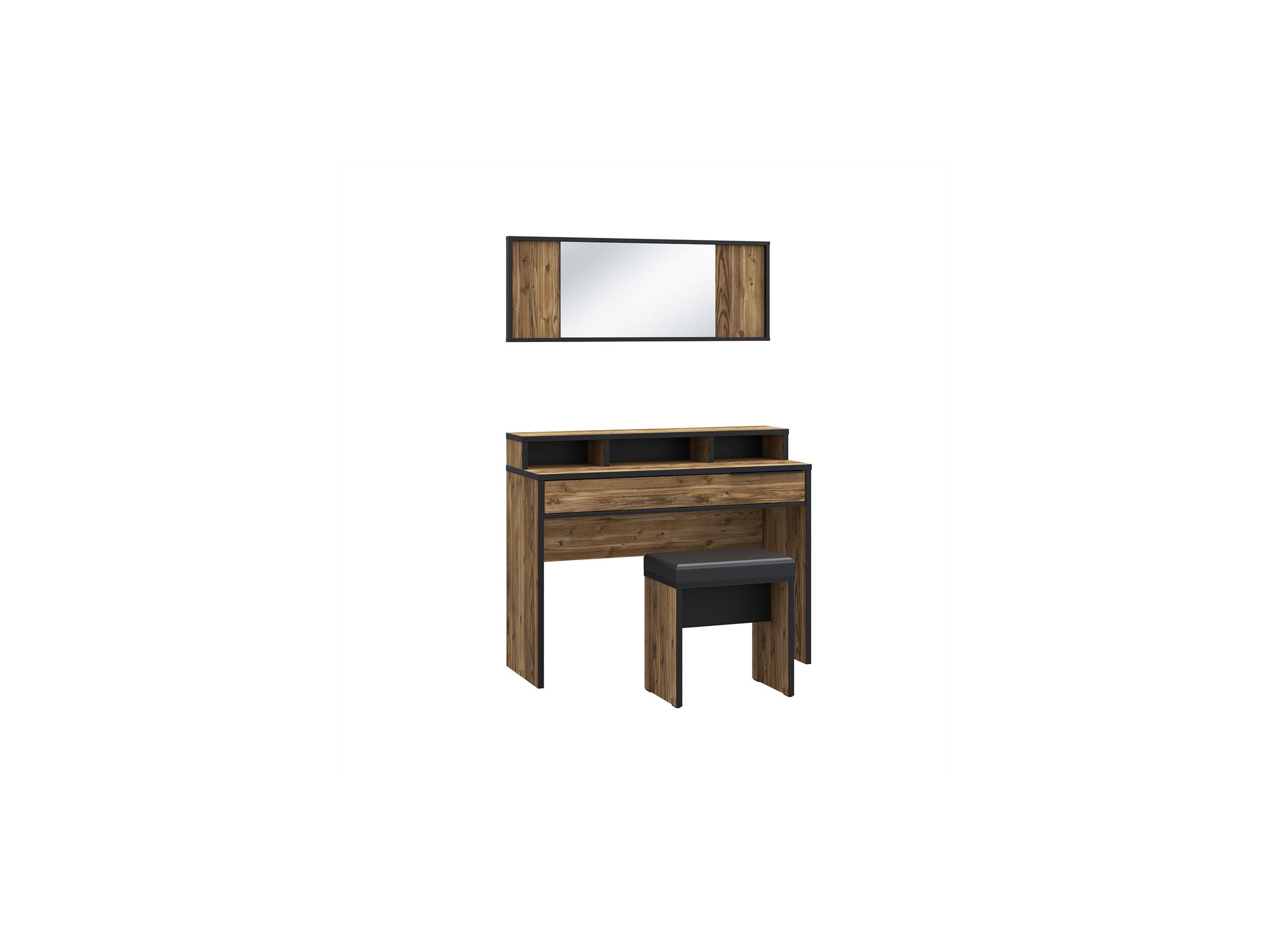 Coiffeuse avec mirroir 110cm - Coiffeuse Jabim avec miroir 110cm - panneau décor - alpine picea/noir