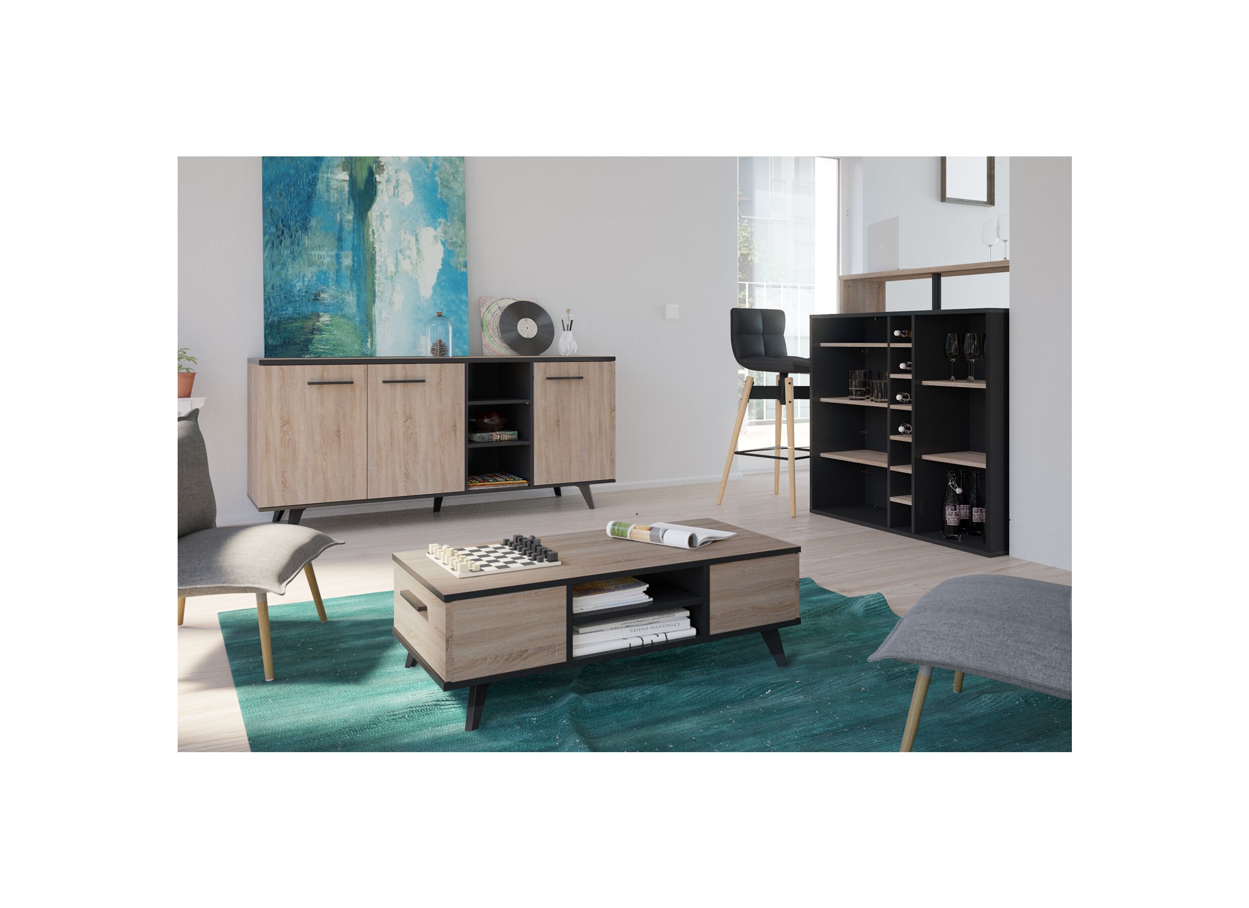 Salontafel Wayne eik zwart met opbergruime