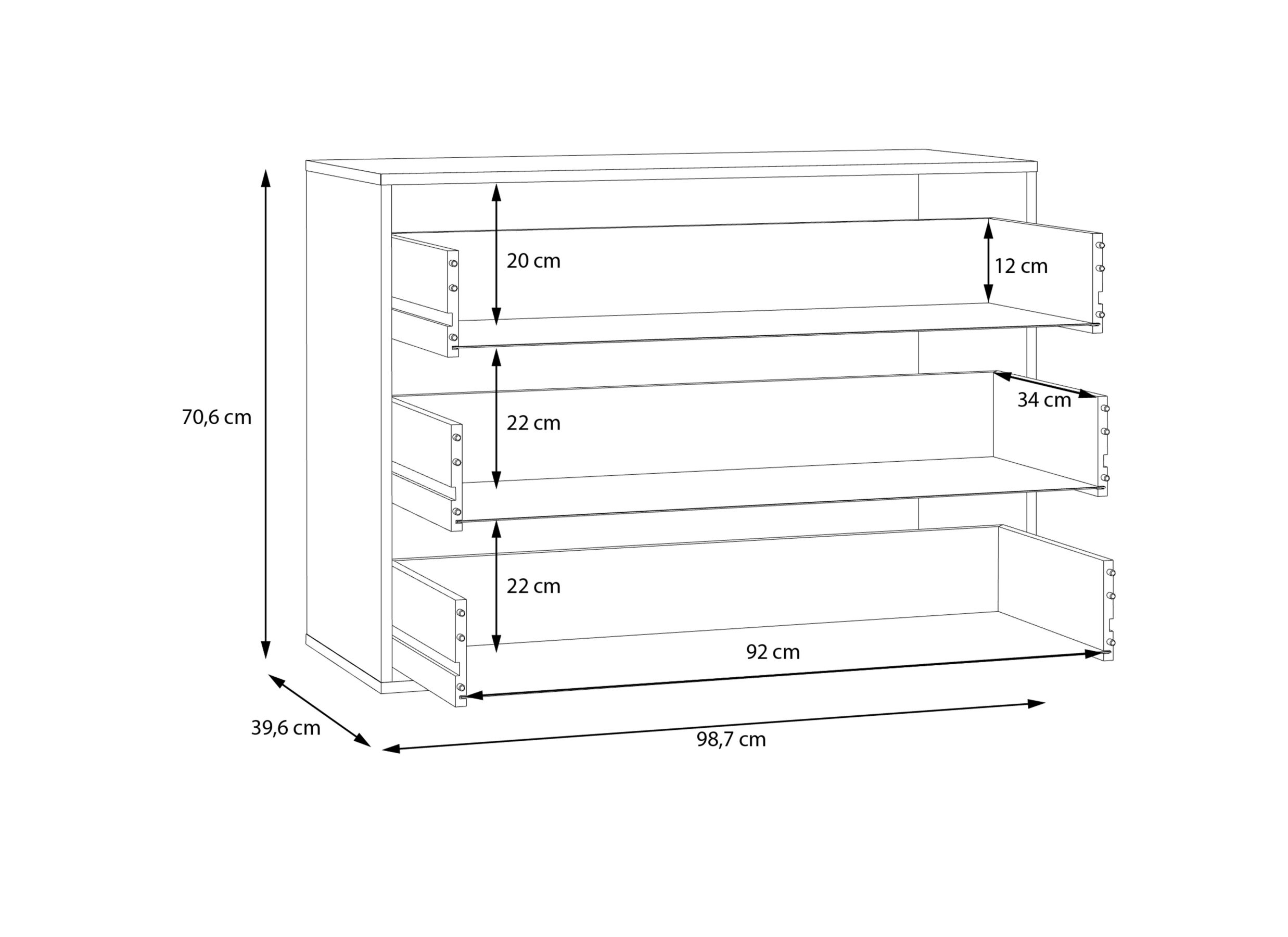 Afmetingen - Ladekast Forte 98,7x40x71cm - decor - grijs