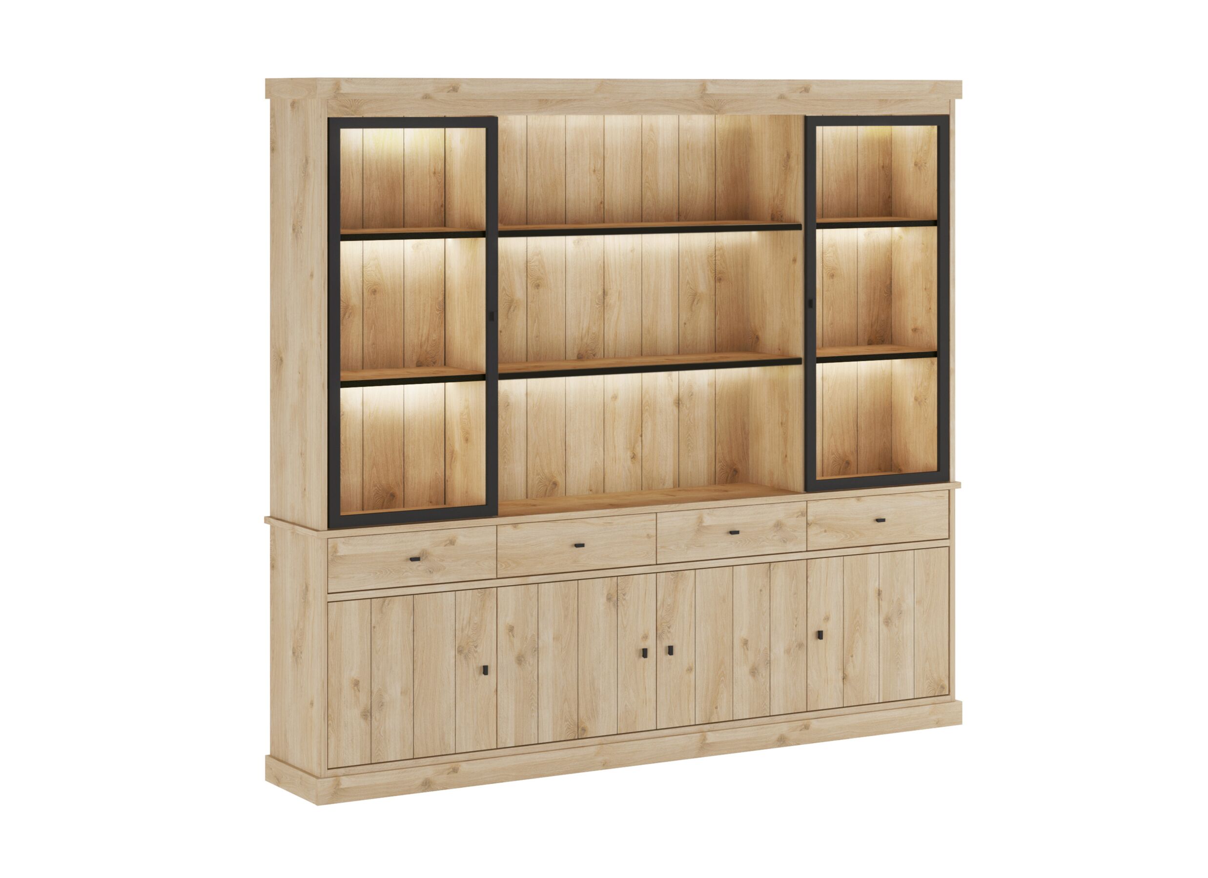Overzichtsfoto - Vitrinekast Valencia 240cm - melamine - lichte eik