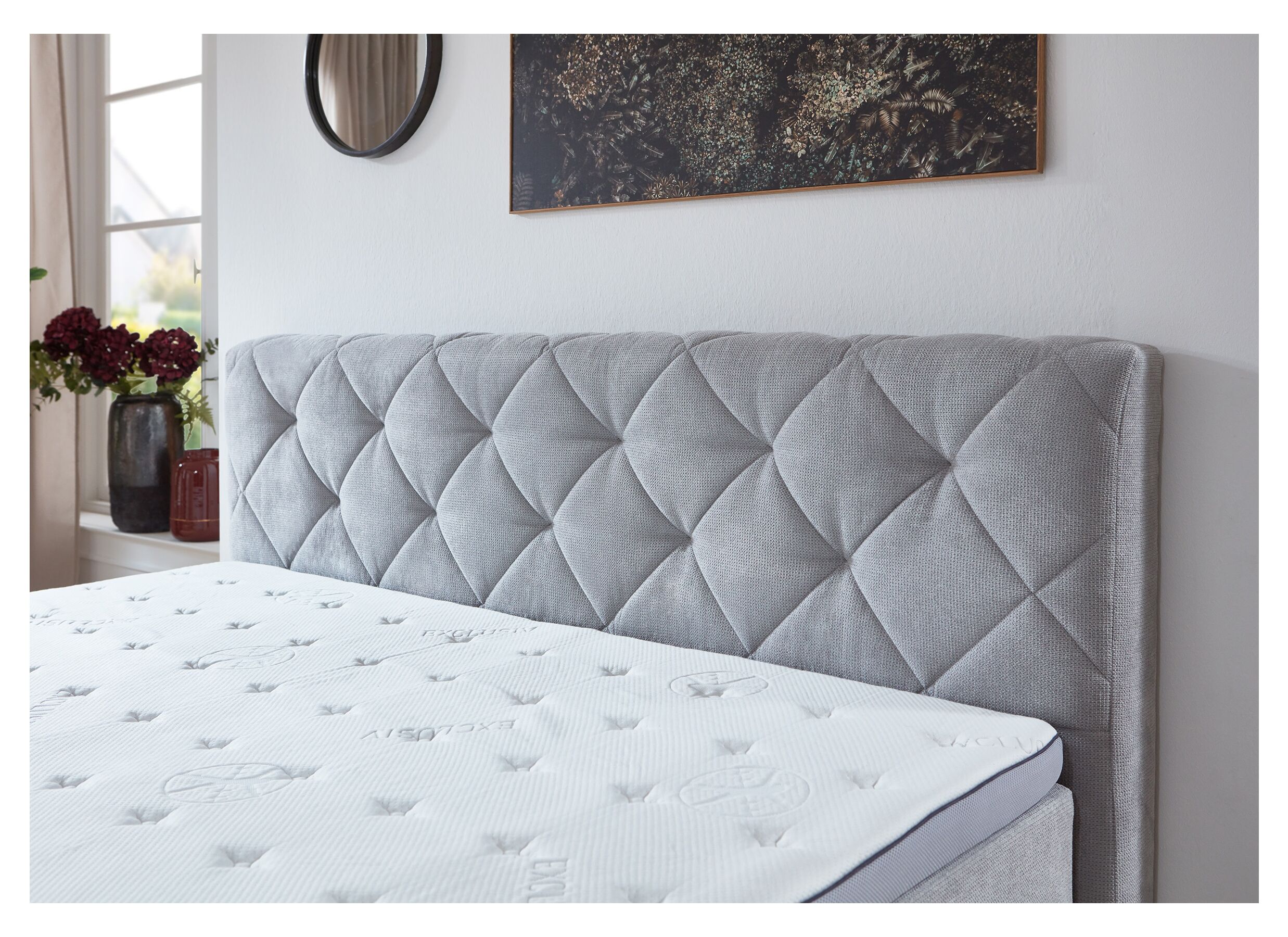 Boxspring BX2060 180x200cm avec rangement tissu gris clair