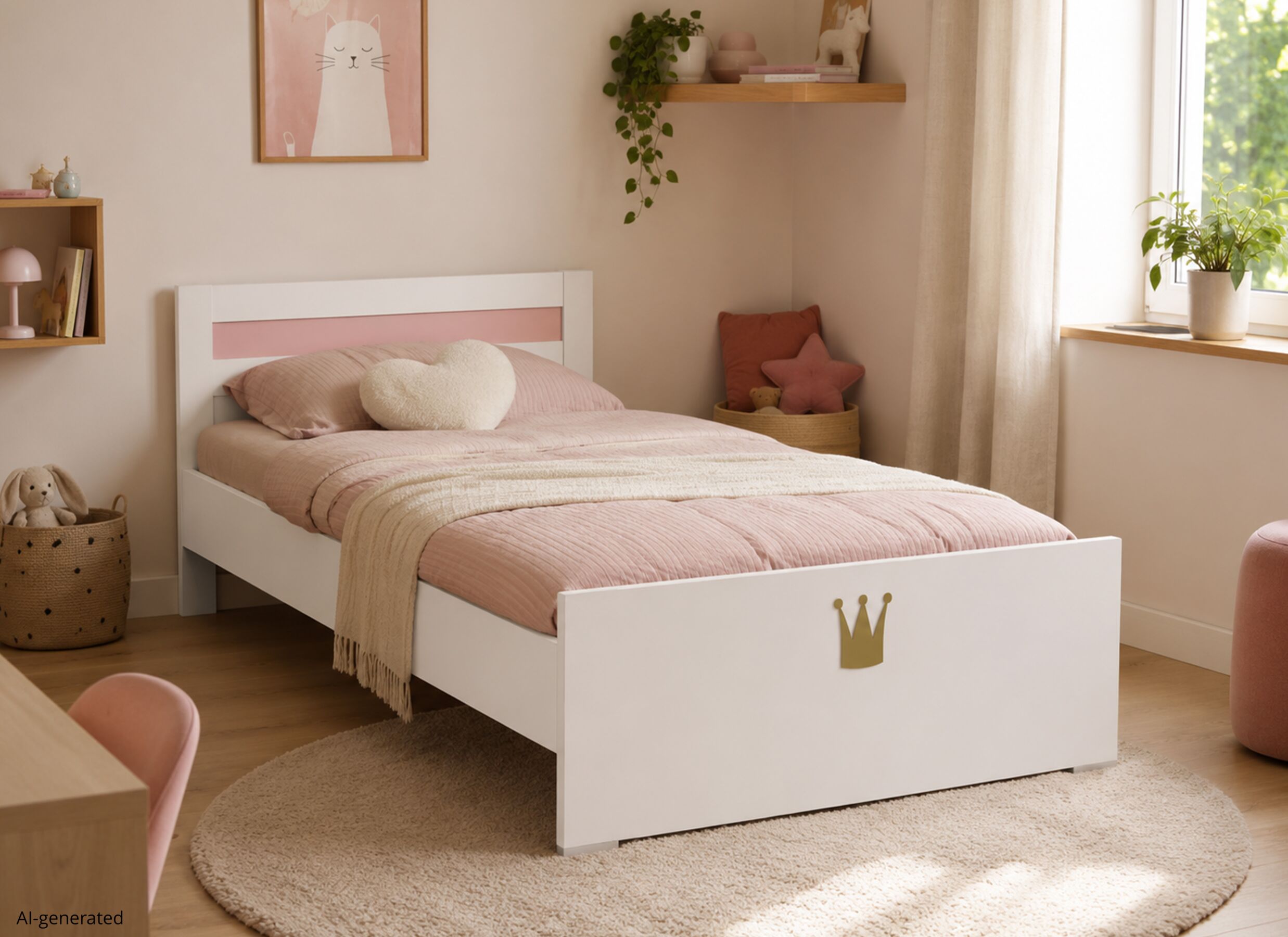 AI Generated - Bed Cindy 120x200cm - decor - roze & wit