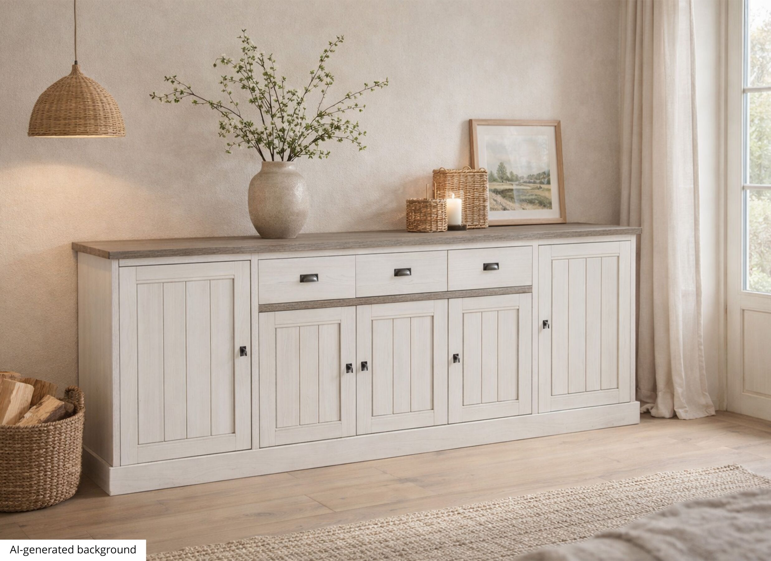 AI Generated - Buffet 259cm - décor - lariks & chêne brun