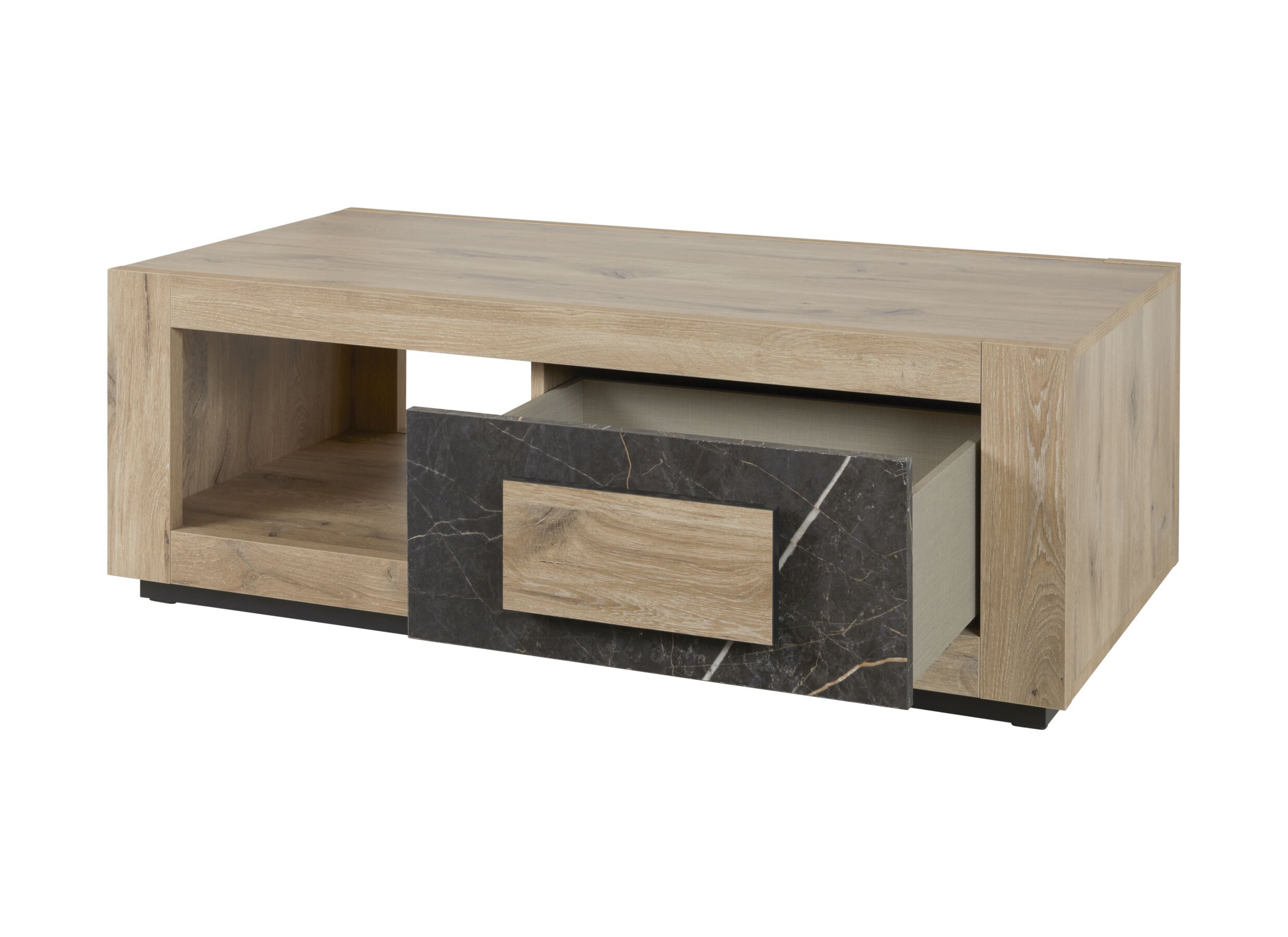 Aperçu - Table basse Sacha 130x65cm - mélamine - canyon oak & marble