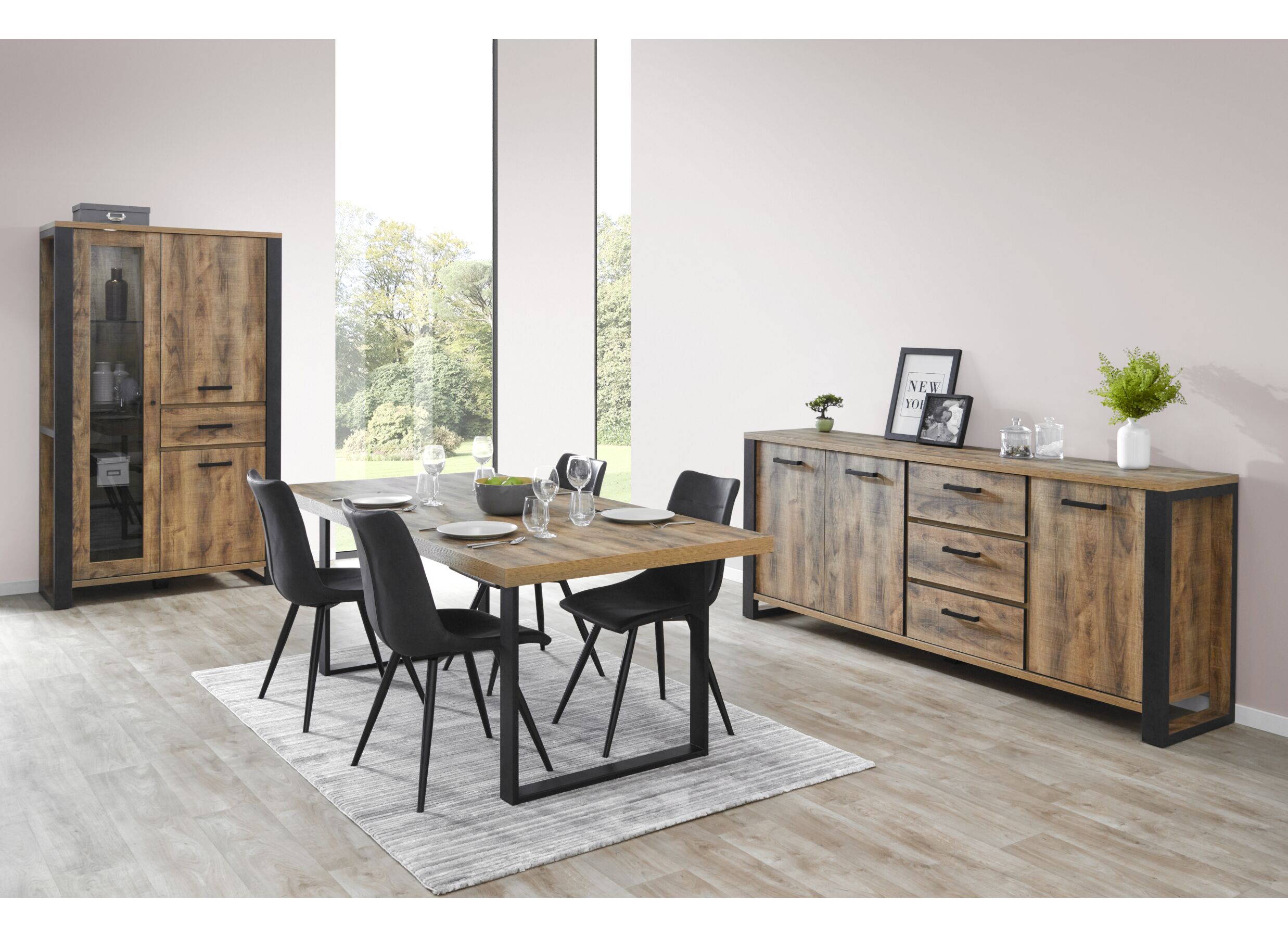 Vitrine 114cm - décor - marron/noir
