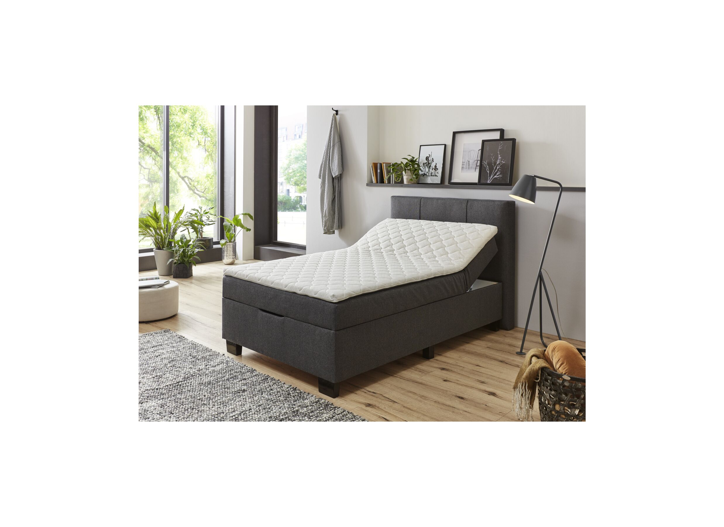 Aperçu - Lit box BX1620 120x200cm avec rangement tissu anthracite