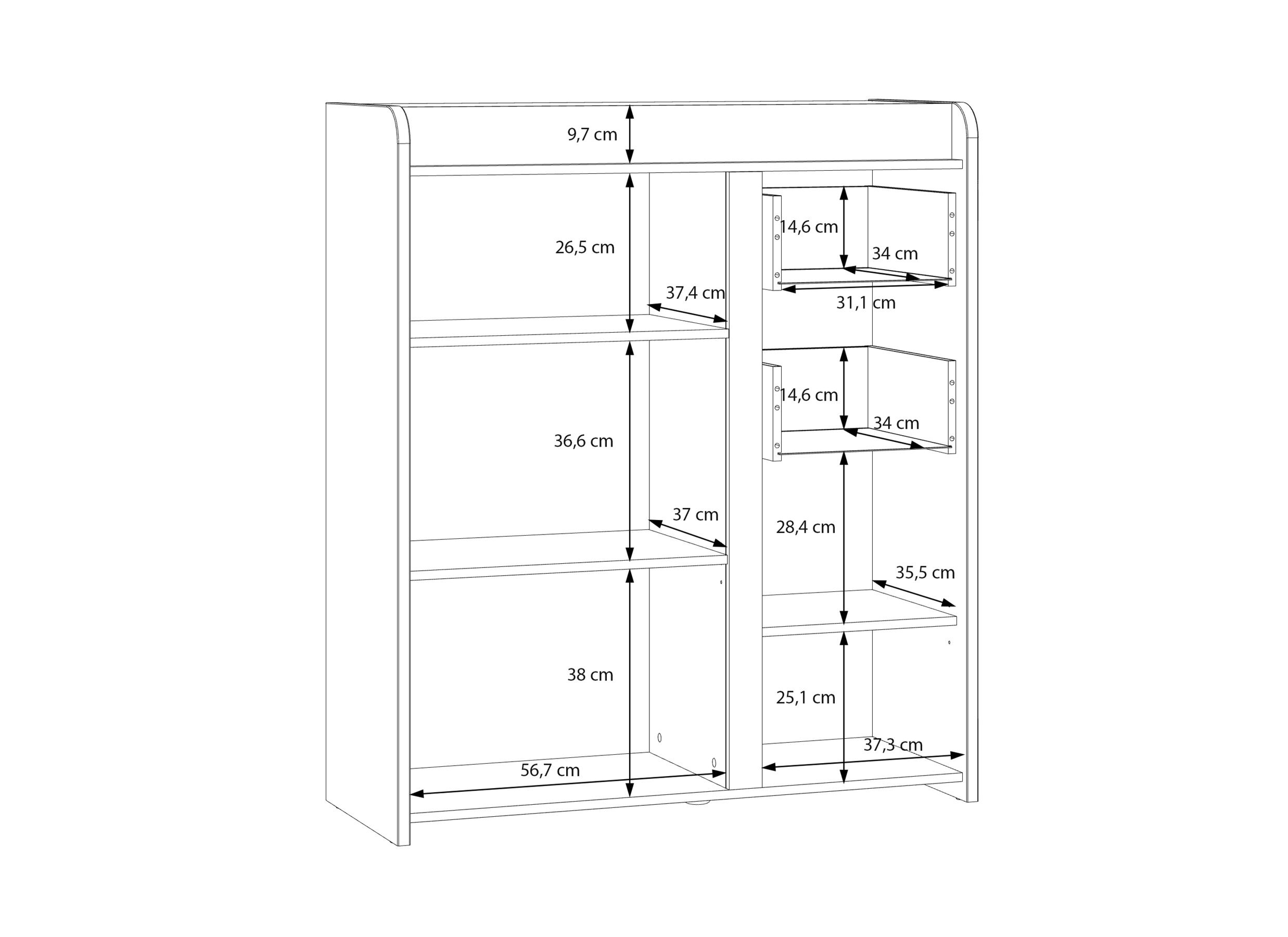 Dimensions - Commode Hoa 105x41x120cm - décor - chêne mauvella & vert