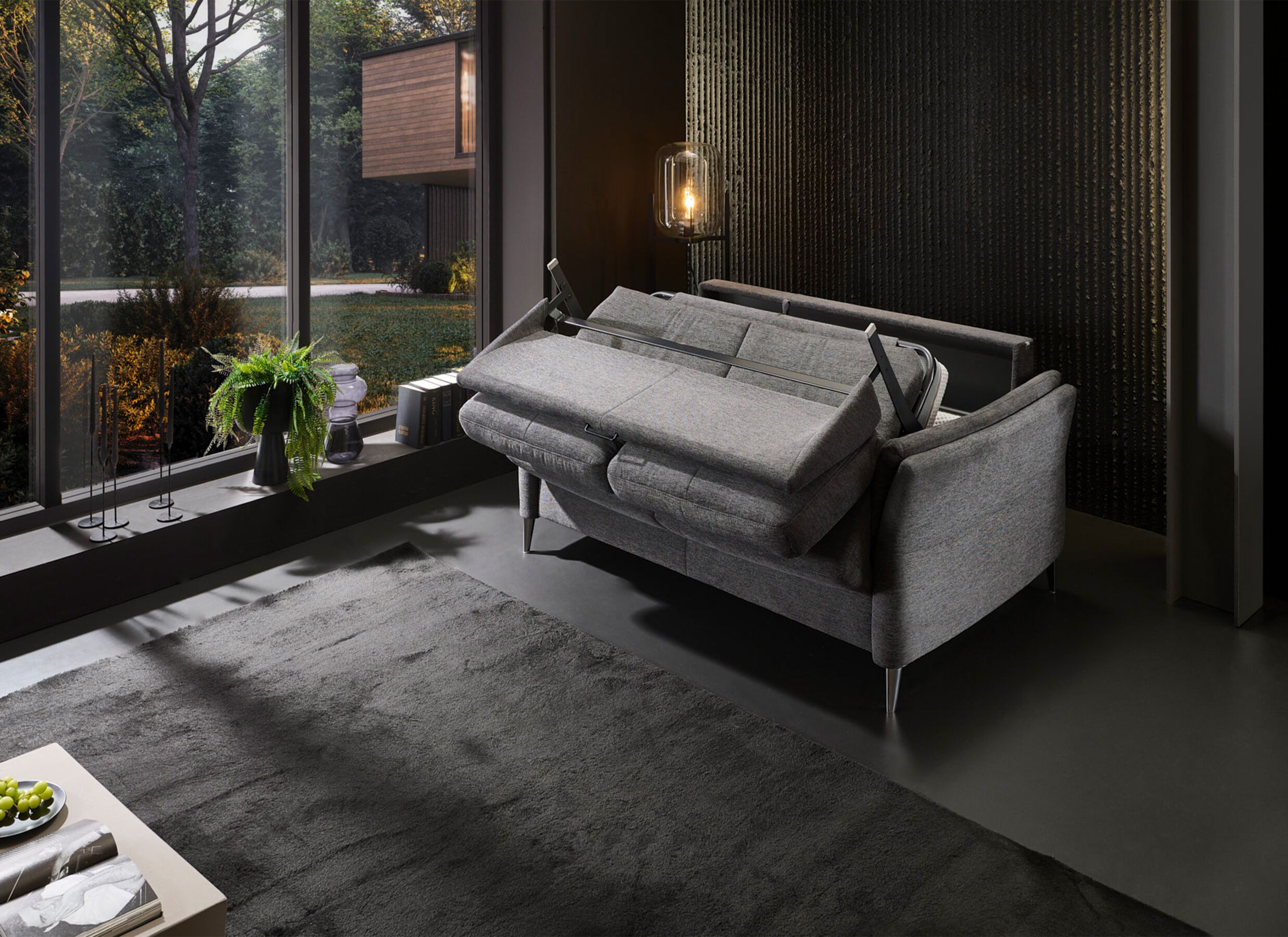 Sfeerfoto - Zetelbed Alea 2-persoons - stof - antraciet met hoofdsteun