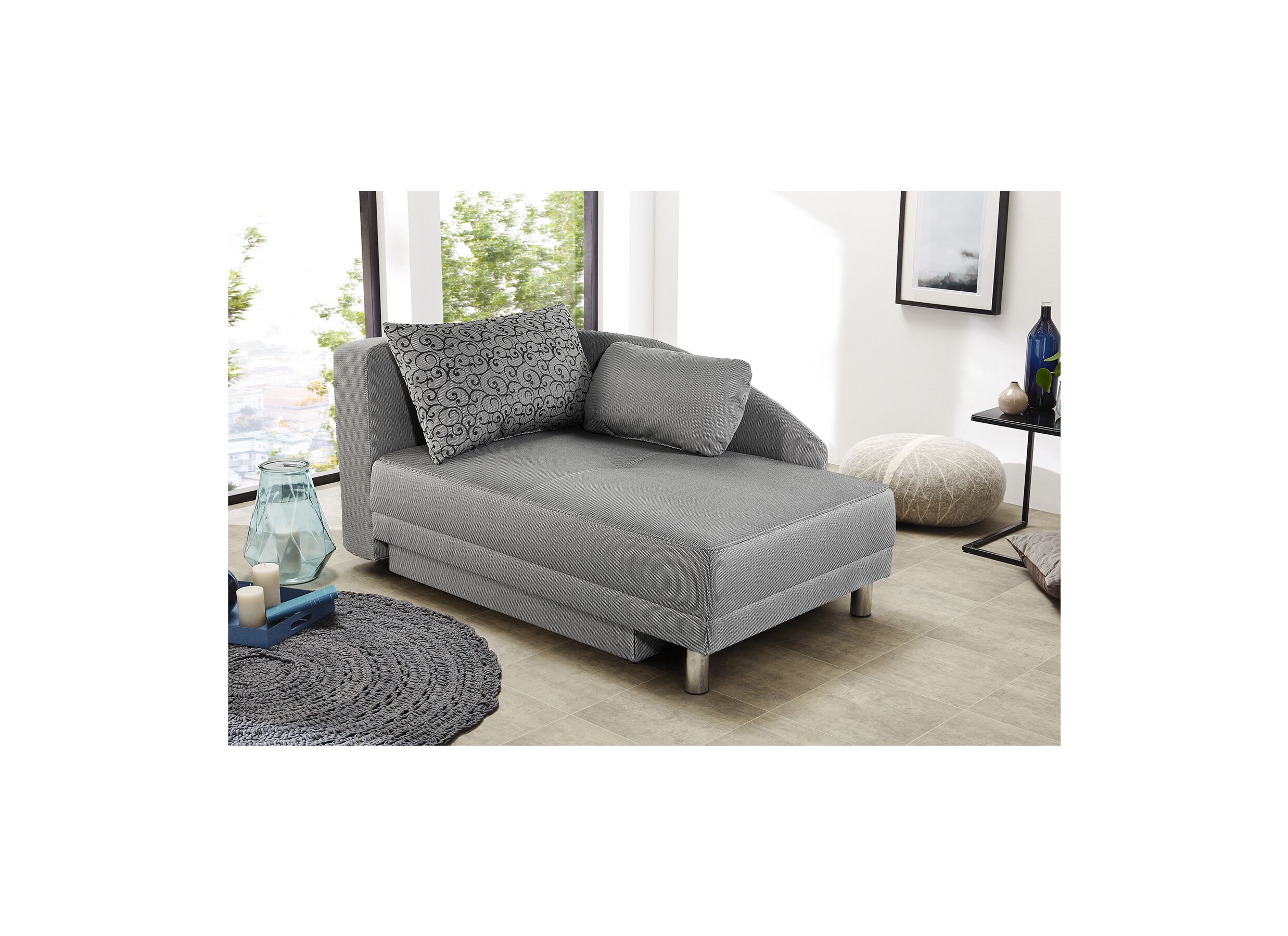 Chaise longue Roy Recamière 149x90x80cm - stof - lichtgrijs met bedfunctie