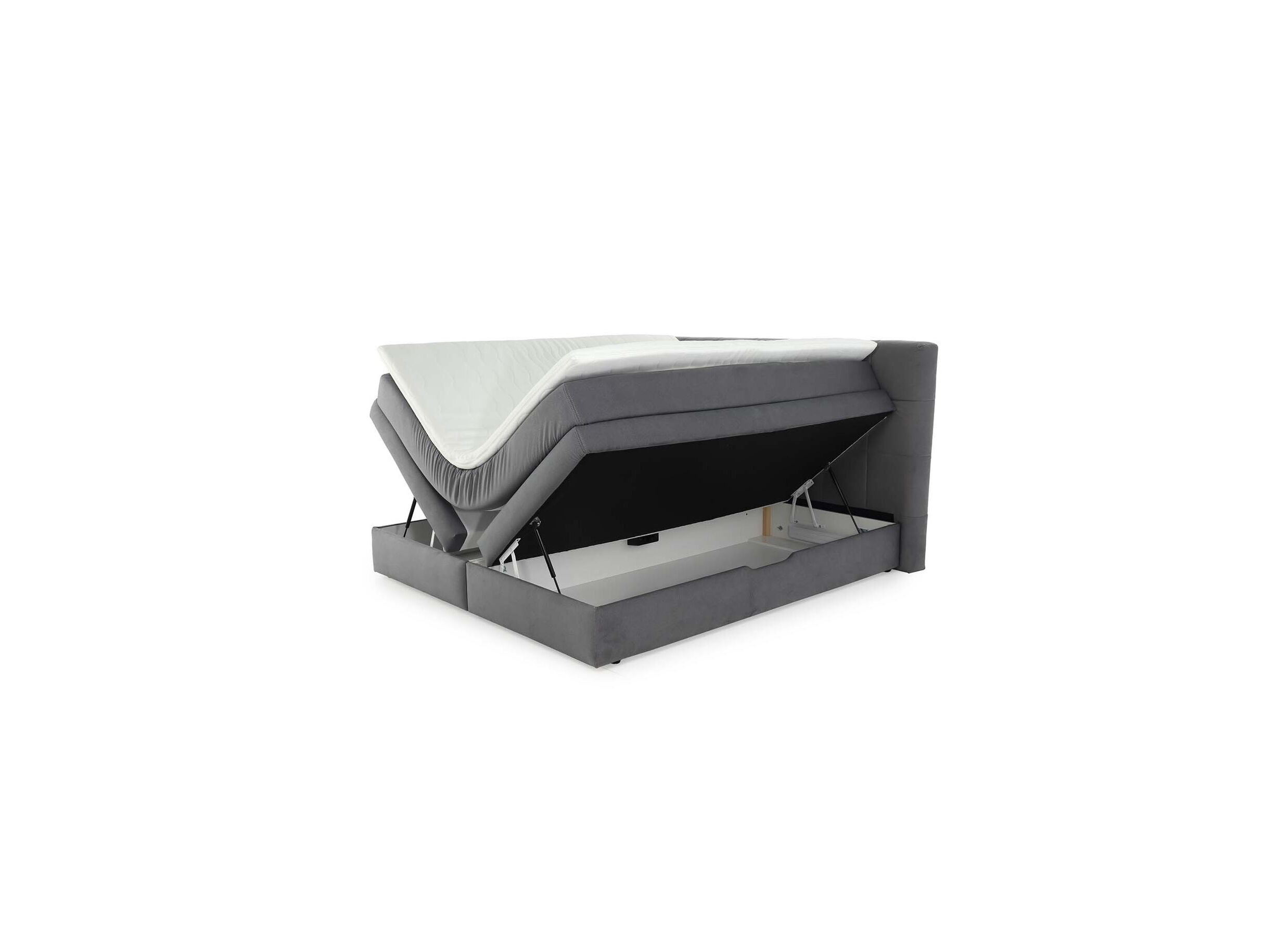 Disposition - Boxspring Amy 180x200cm - tissu - gris avec rangement