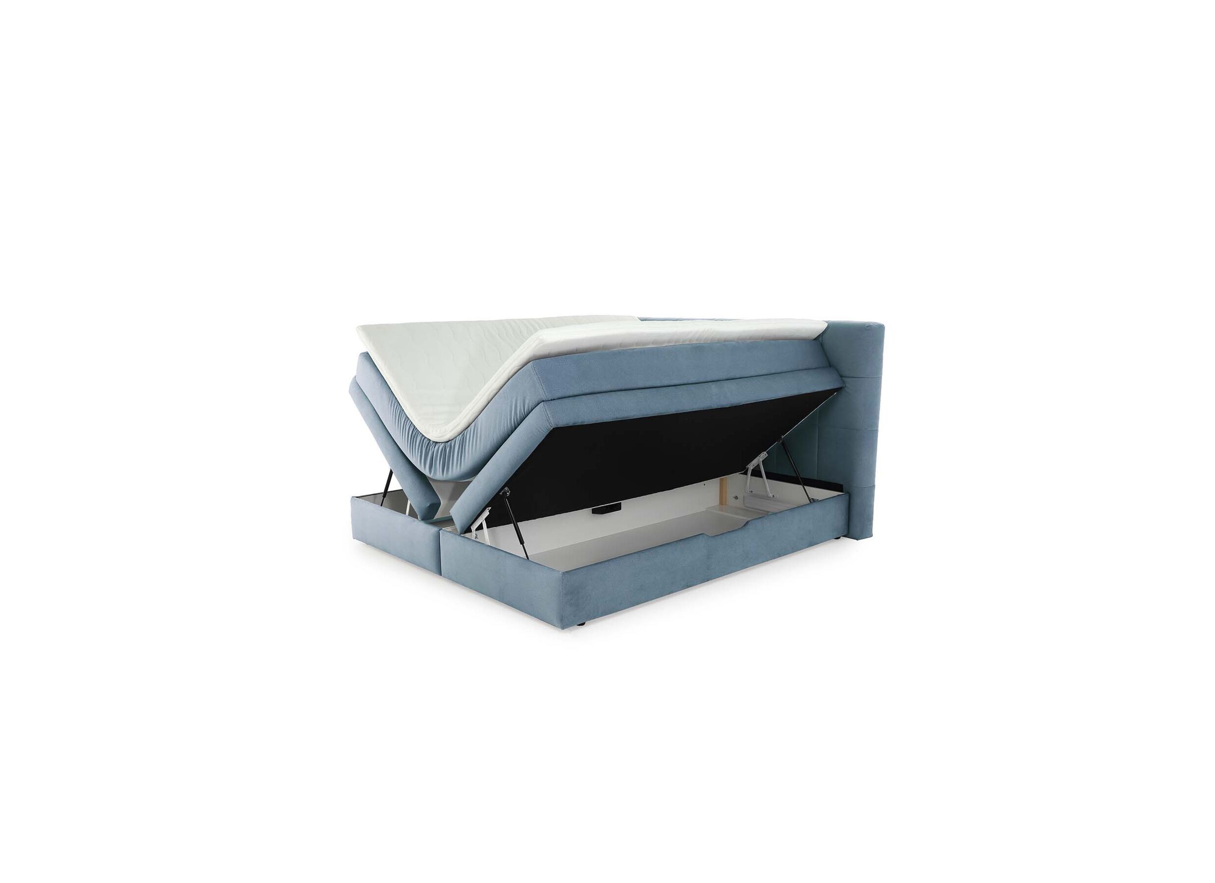 Disposition - Boxspring Amy 180x200cm - tissu - bleu avec rangement