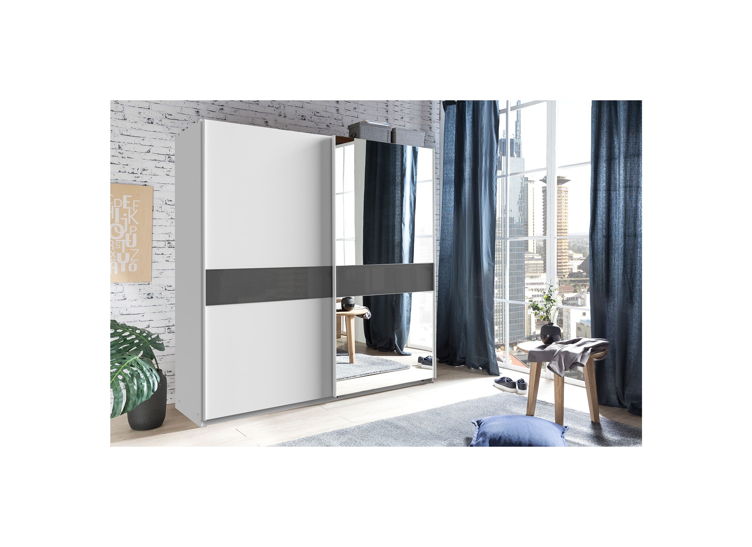 Armoire à portes coulissantes Weimar 135cm - Armoire à portes coulissantes Weimar 135cm - décor - blanc/gris