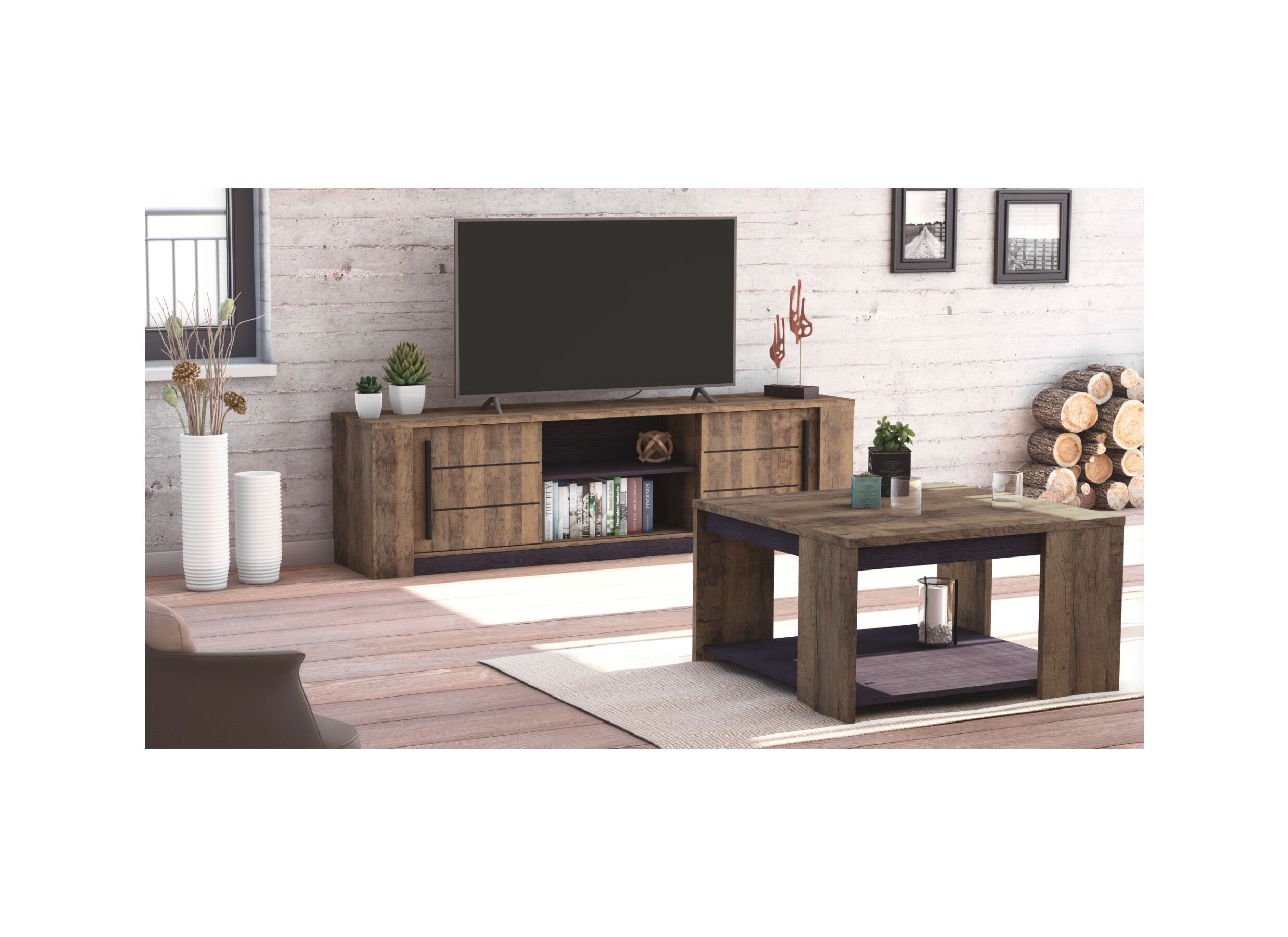Setfoto - Tv-meubel Monaco 185cm - decor - saloon eik & zwart