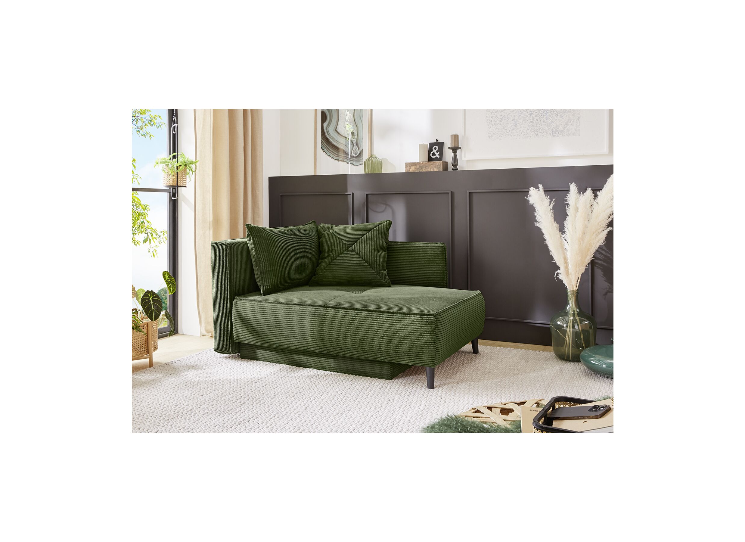Méridienne Rex Recamière 155x95x81cm - tissu - vert avec function lit