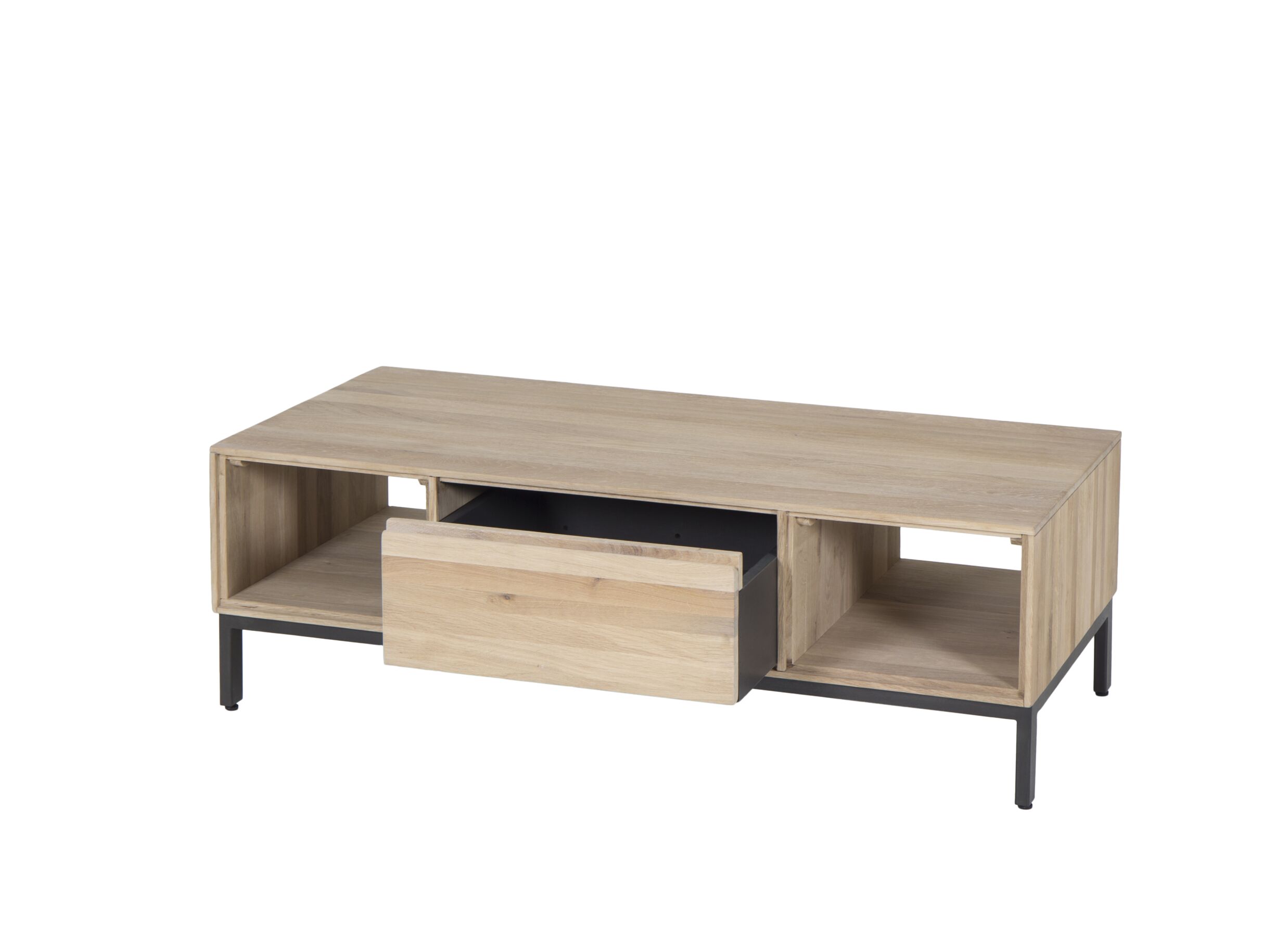 Table basse Polar 120x60cm avec rangement - chêne massif & décor - naturel